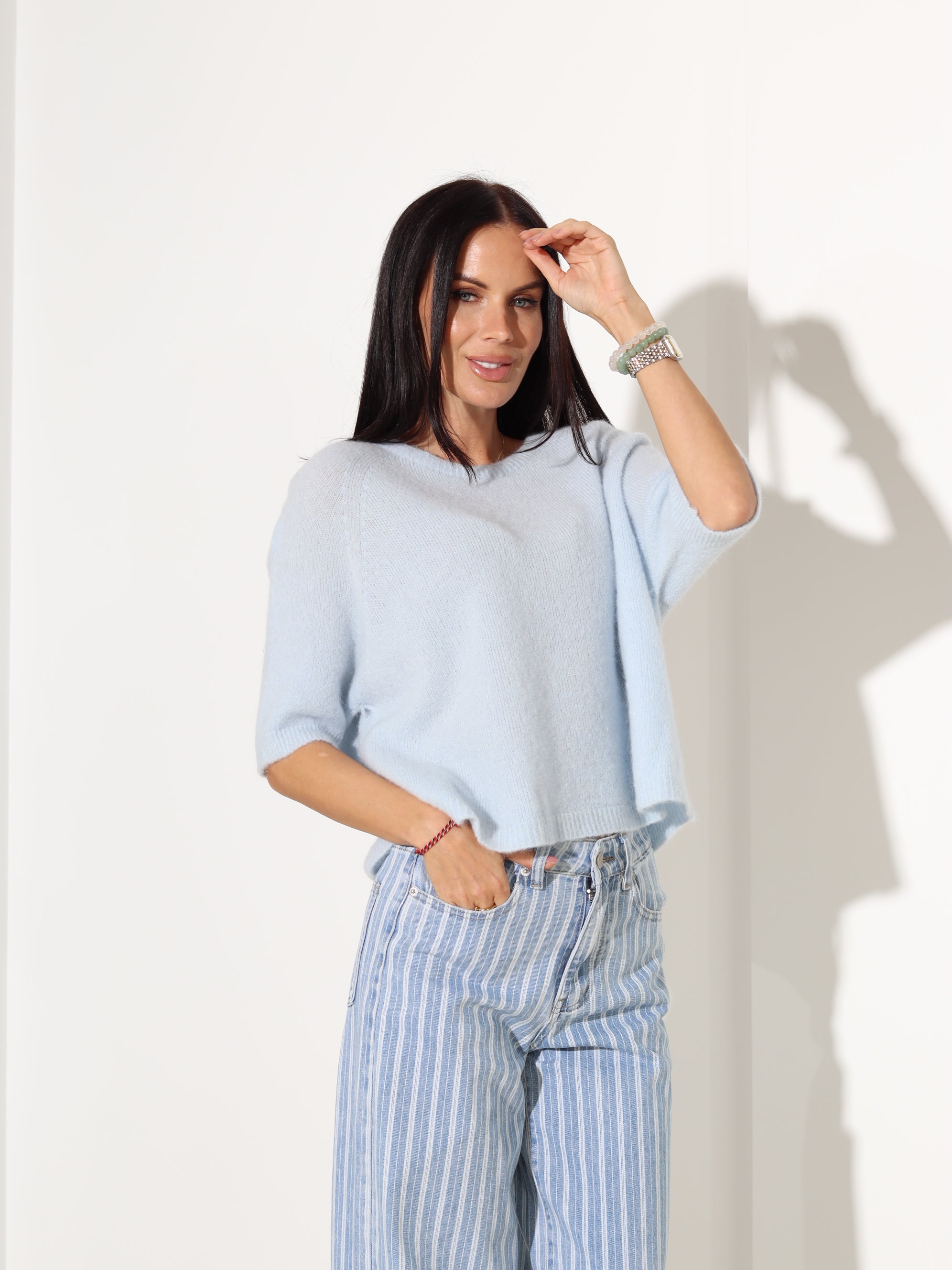 Zils džemperis ar īsu piedurkni, alpaka koosseisus - 18201