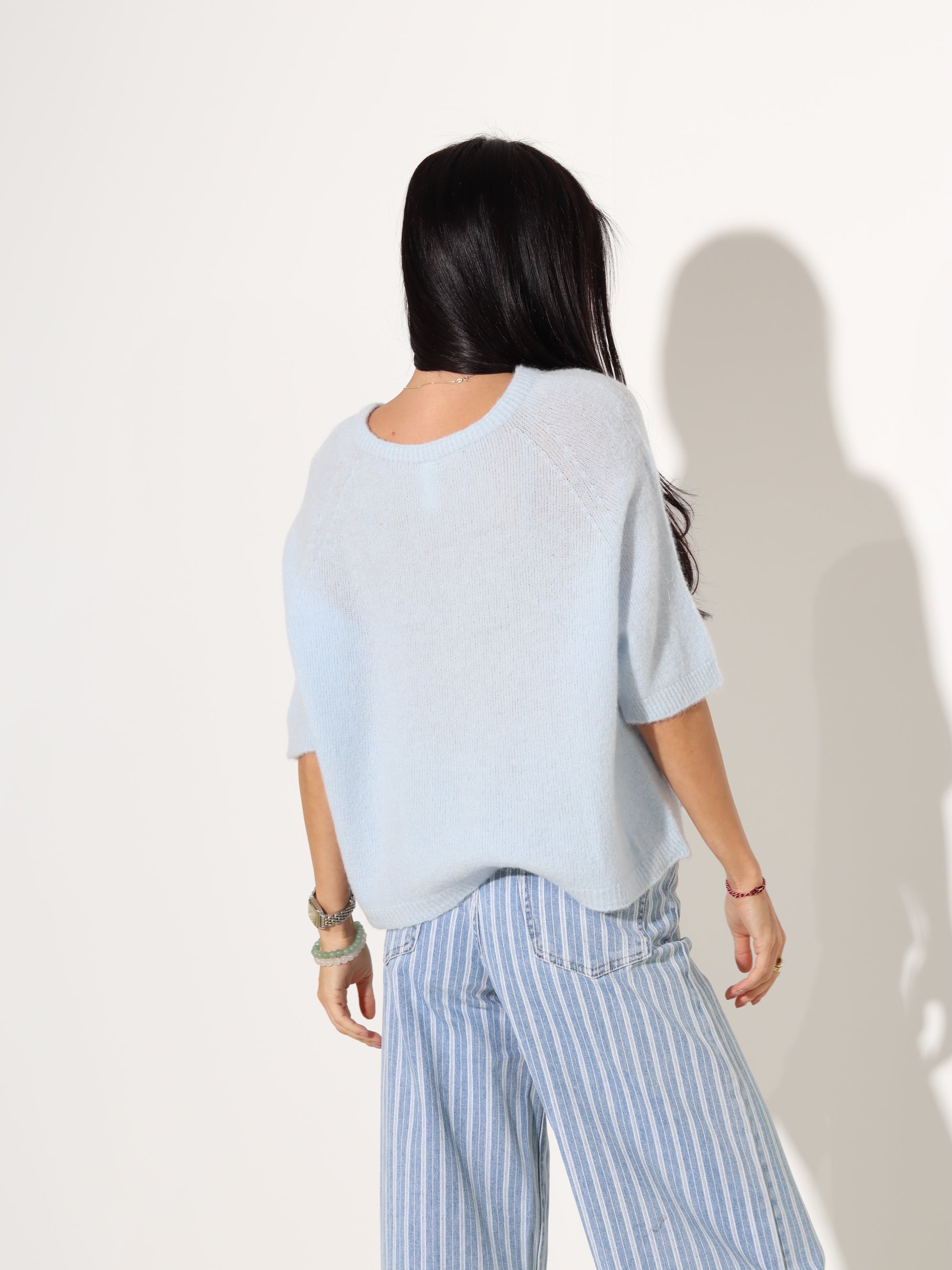 Zils džemperis ar īsu piedurkni, alpaka koosseisus - 18201