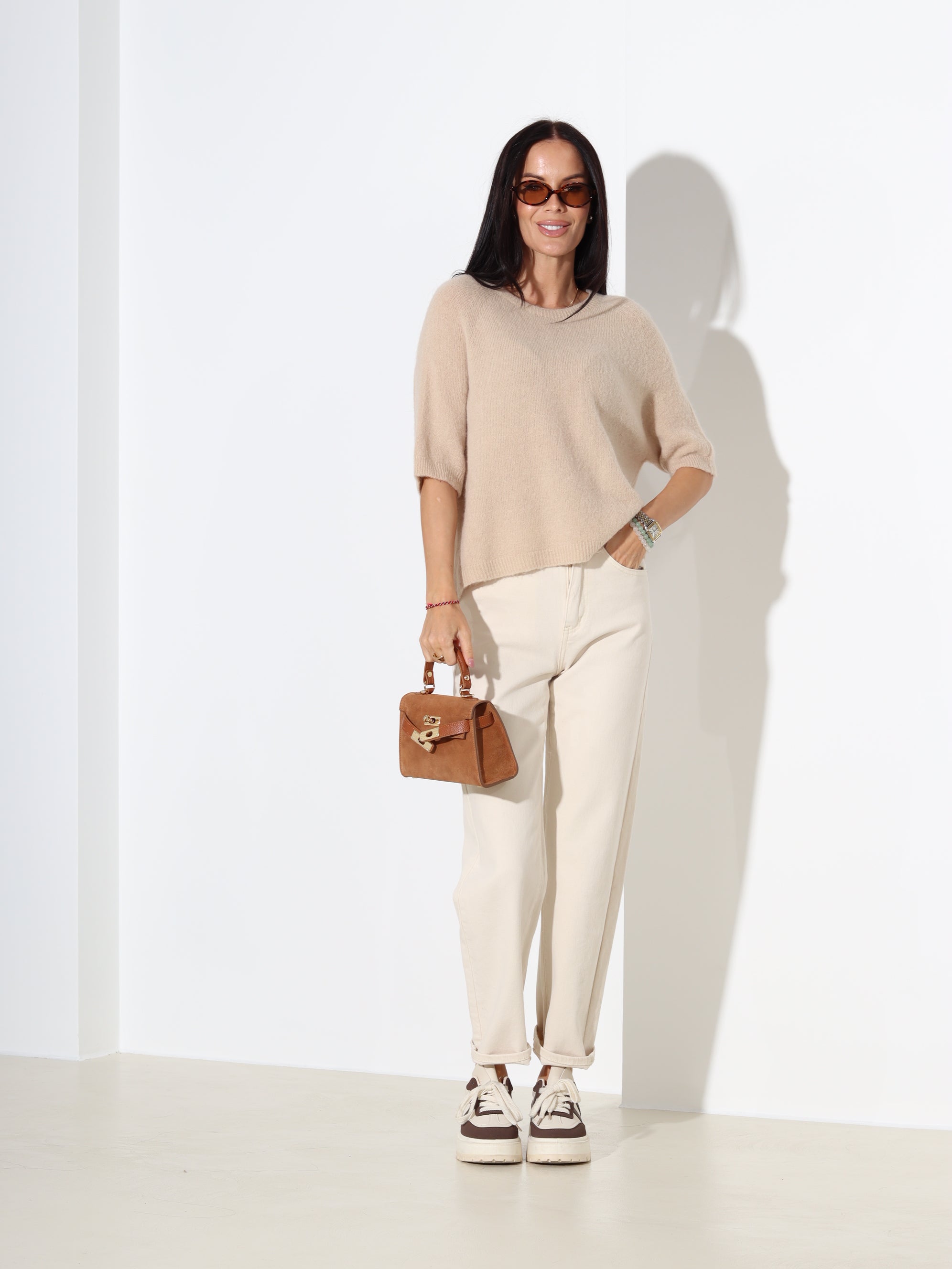 Brūns džemperis ar īsu piedurkni, alpaka koosseisus - 18204