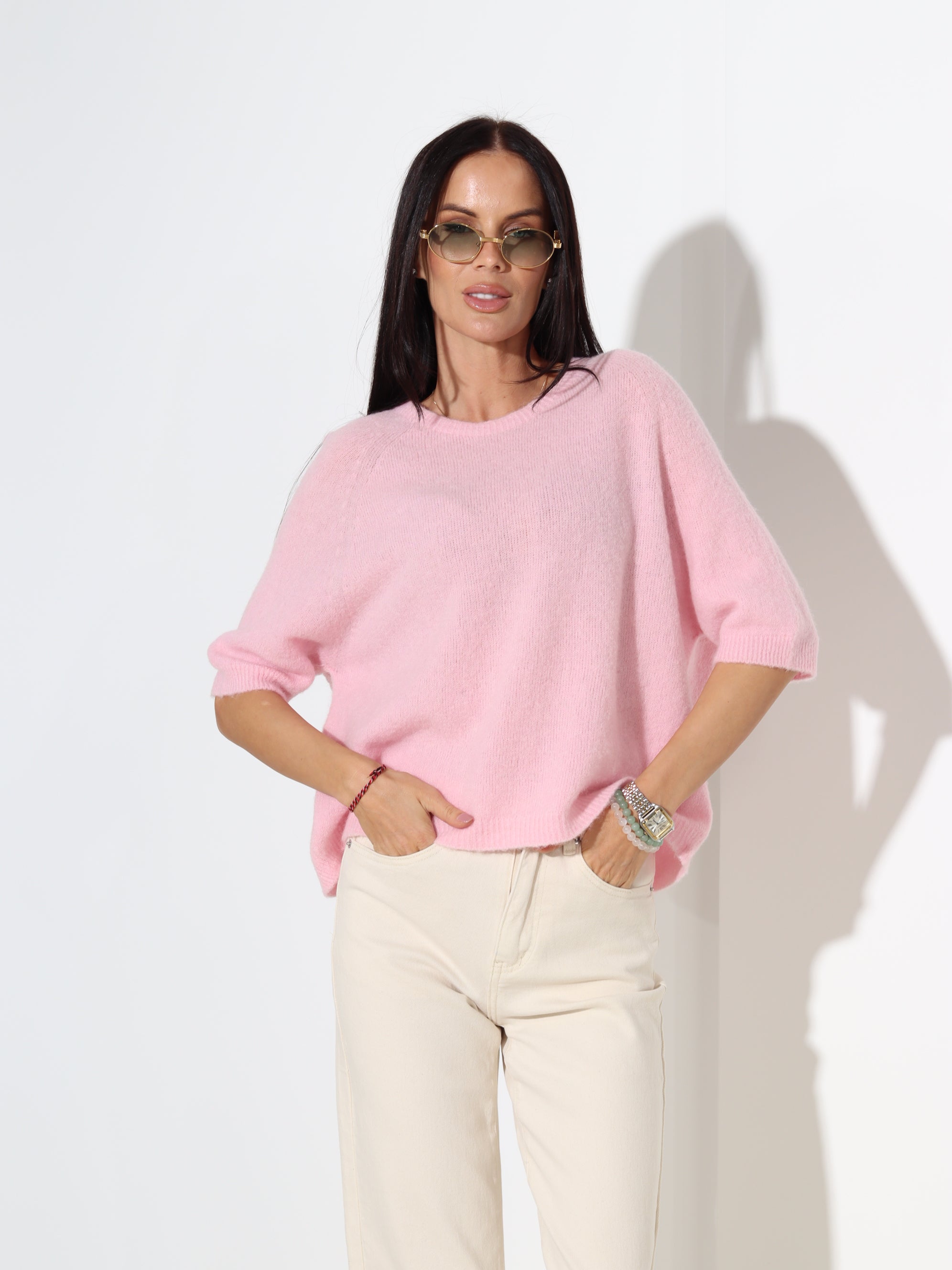 Rozā džemperis ar īsu piedurkni, alpaka koosseisus - 18203