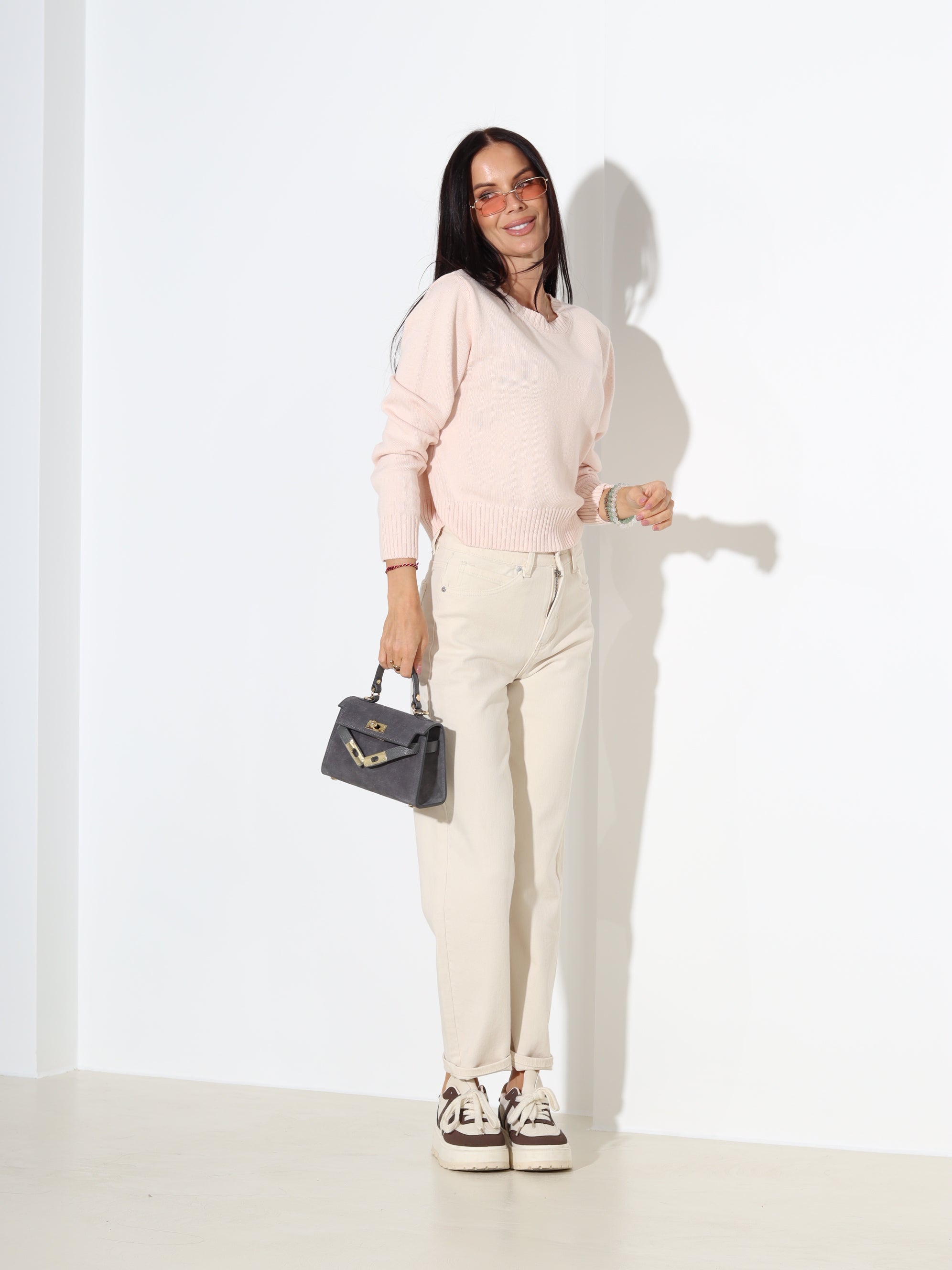 Rozā "basic" adīts kokvilnas džemperis - 18184