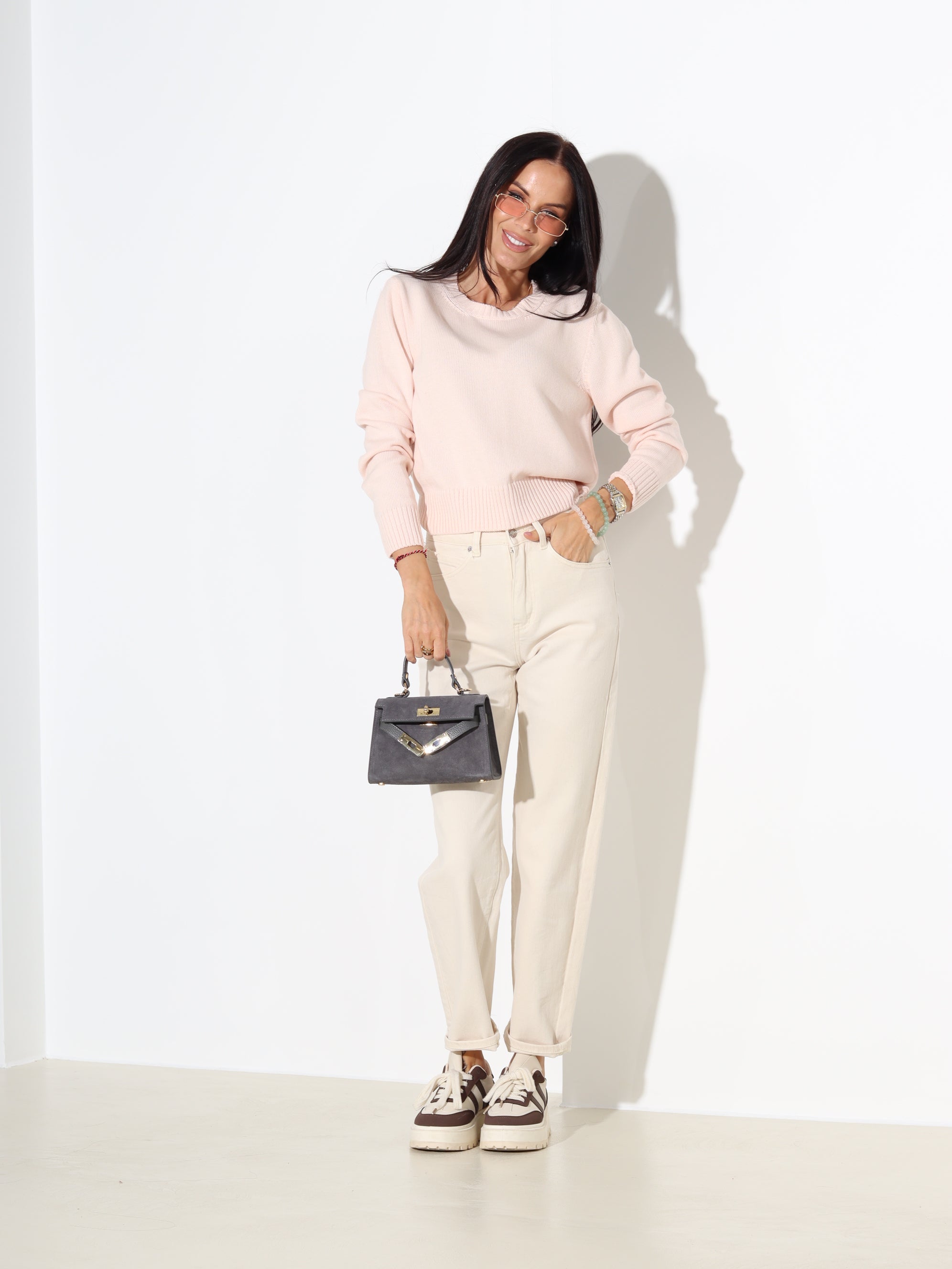 Rozā "basic" adīts kokvilnas džemperis - 18184