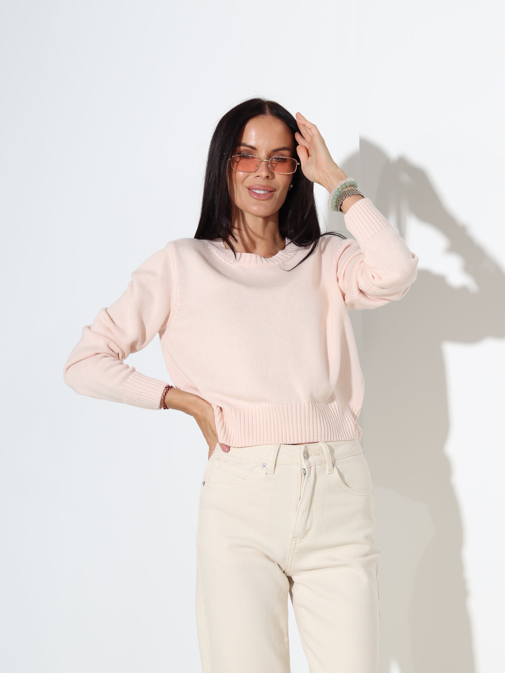 Rozā "basic" adīts kokvilnas džemperis - 18184