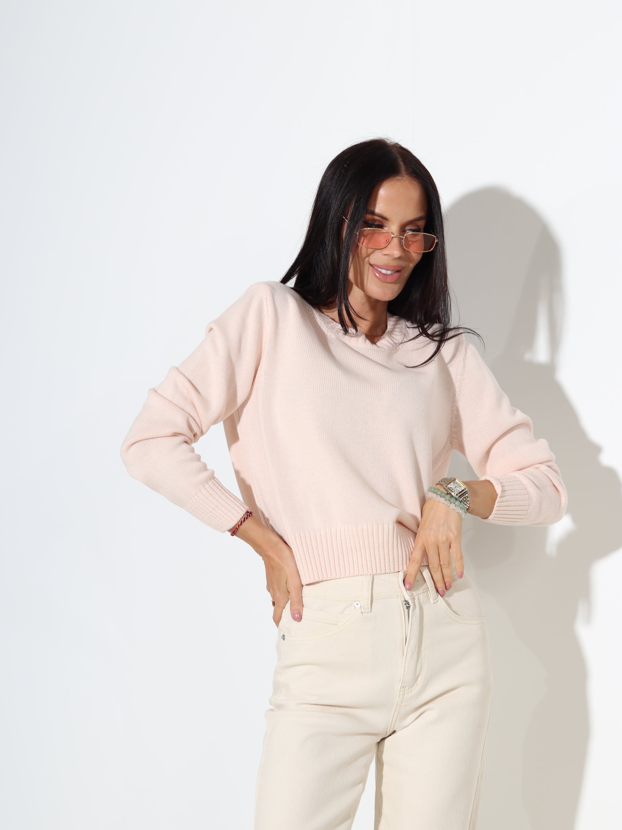 Rozā "basic" adīts kokvilnas džemperis - 18184