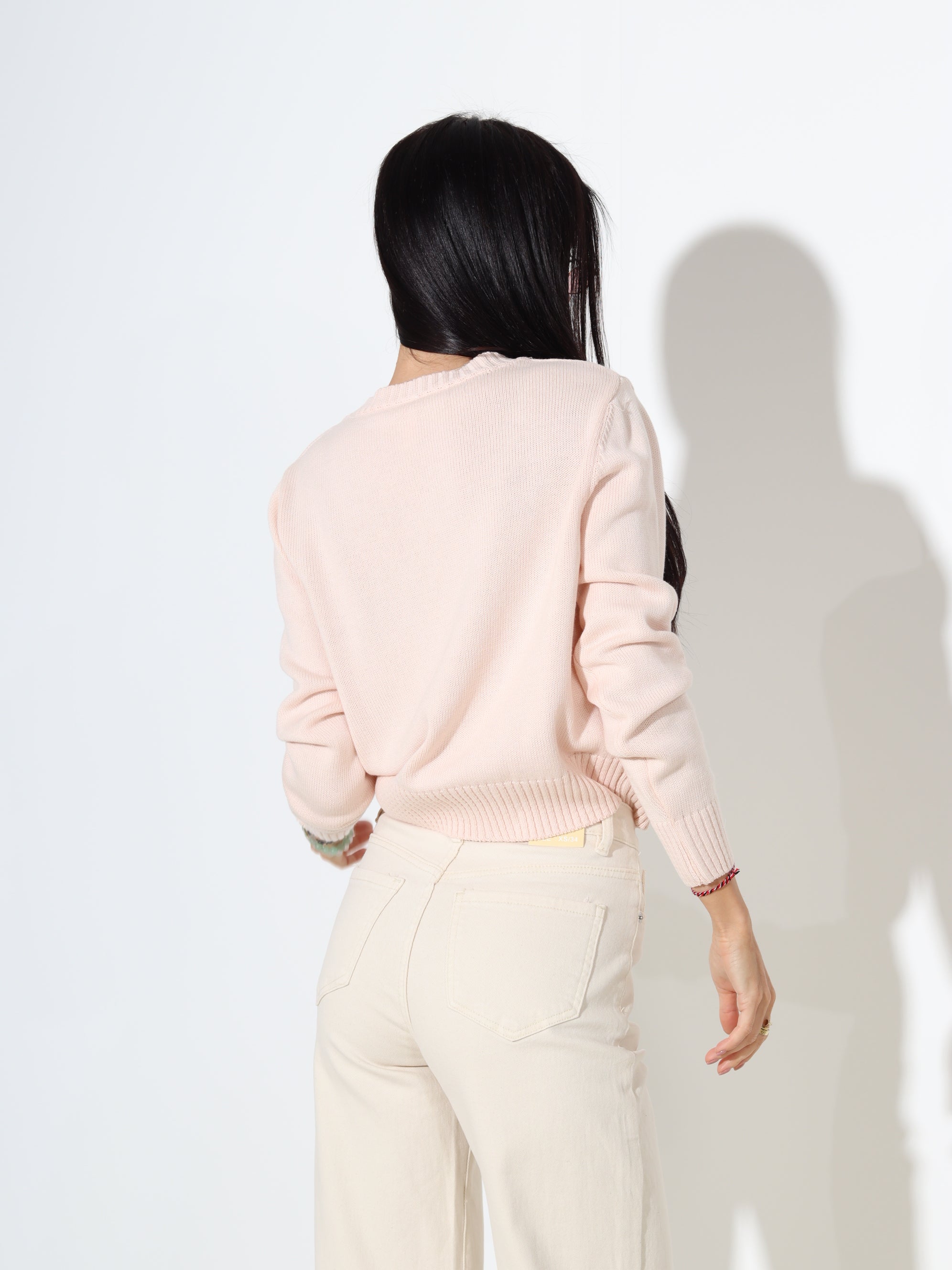 Rozā "basic" adīts kokvilnas džemperis - 18184