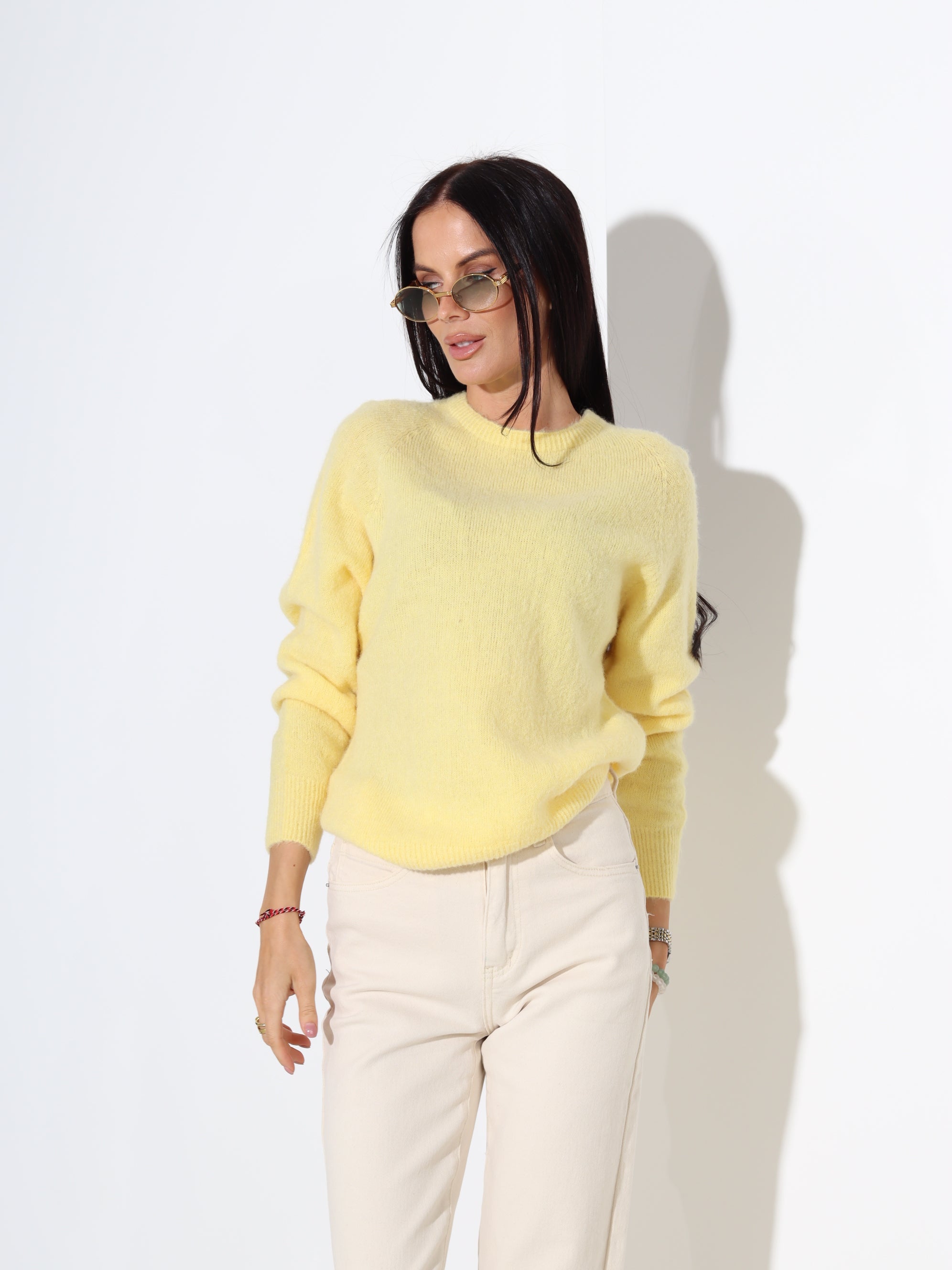 Dzeltens džemperis ar garu piedurkni, alpaka koosseisus - 18187