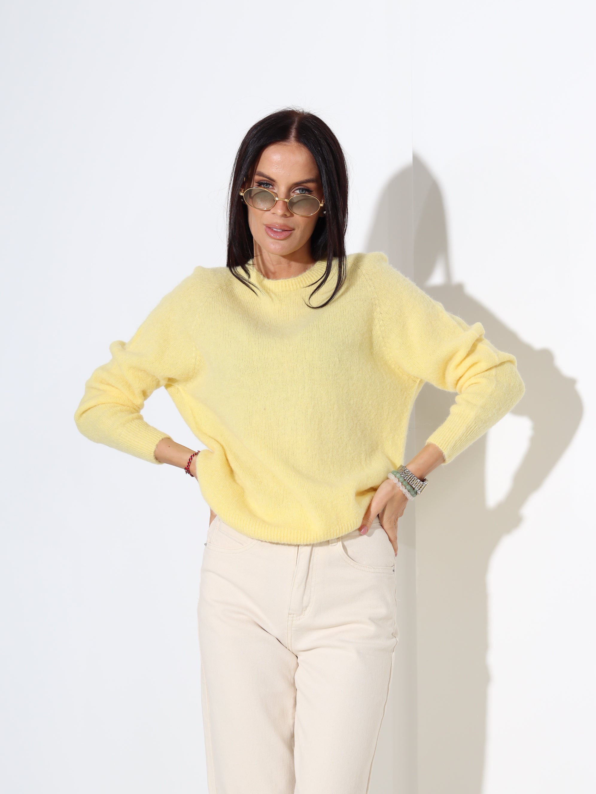 Dzeltens džemperis ar garu piedurkni, alpaka koosseisus - 18187