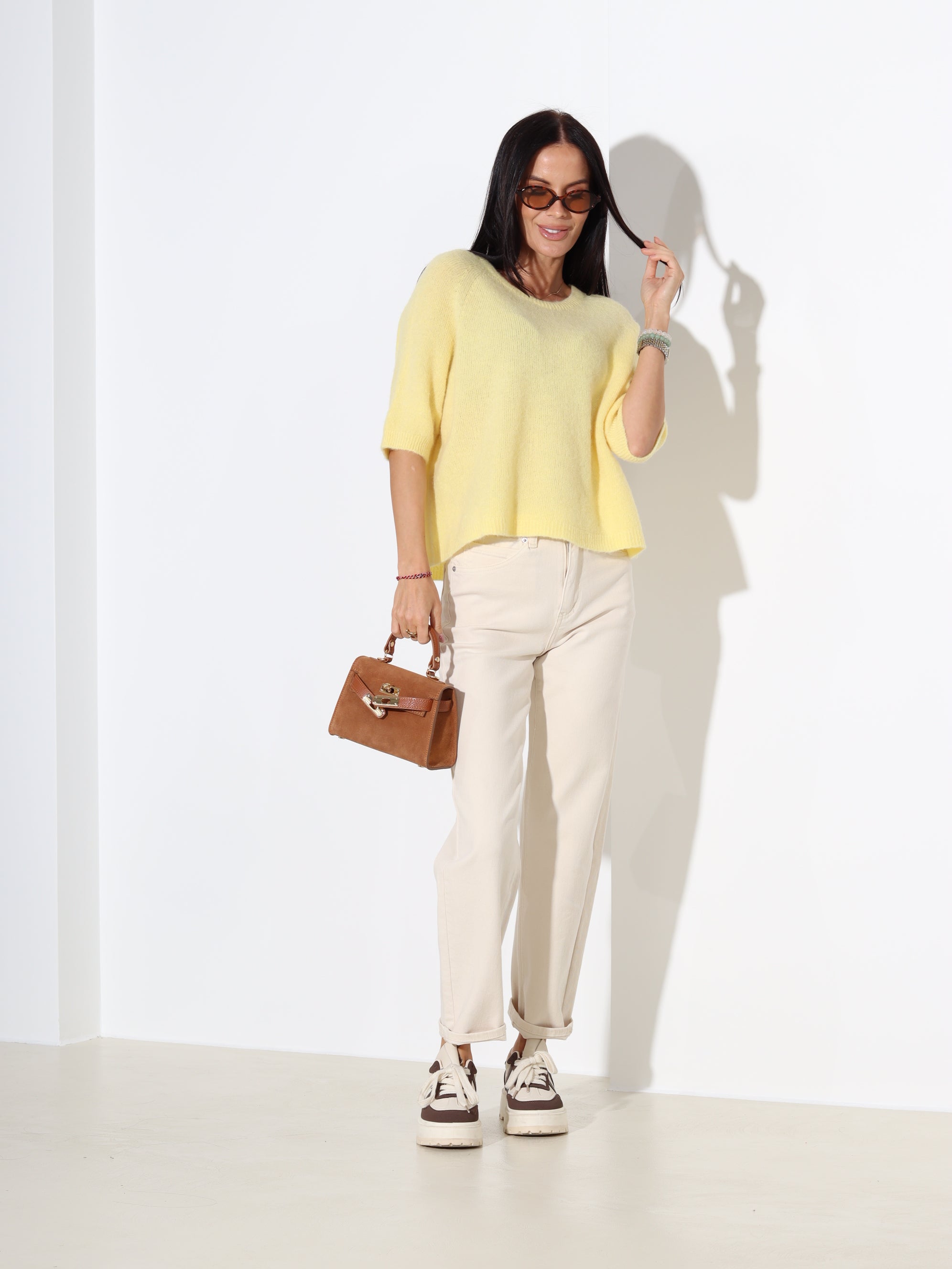 Dzeltens džemperis ar īsu piedurkni, alpaka koosseisus - 18202