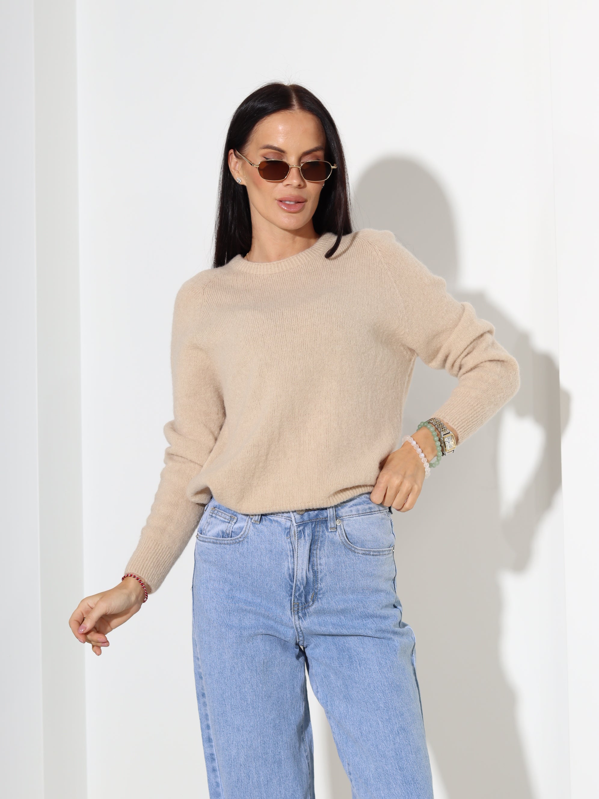 Bēšs džemperis ar garu piedurkni, alpaka koosseisus - 18188