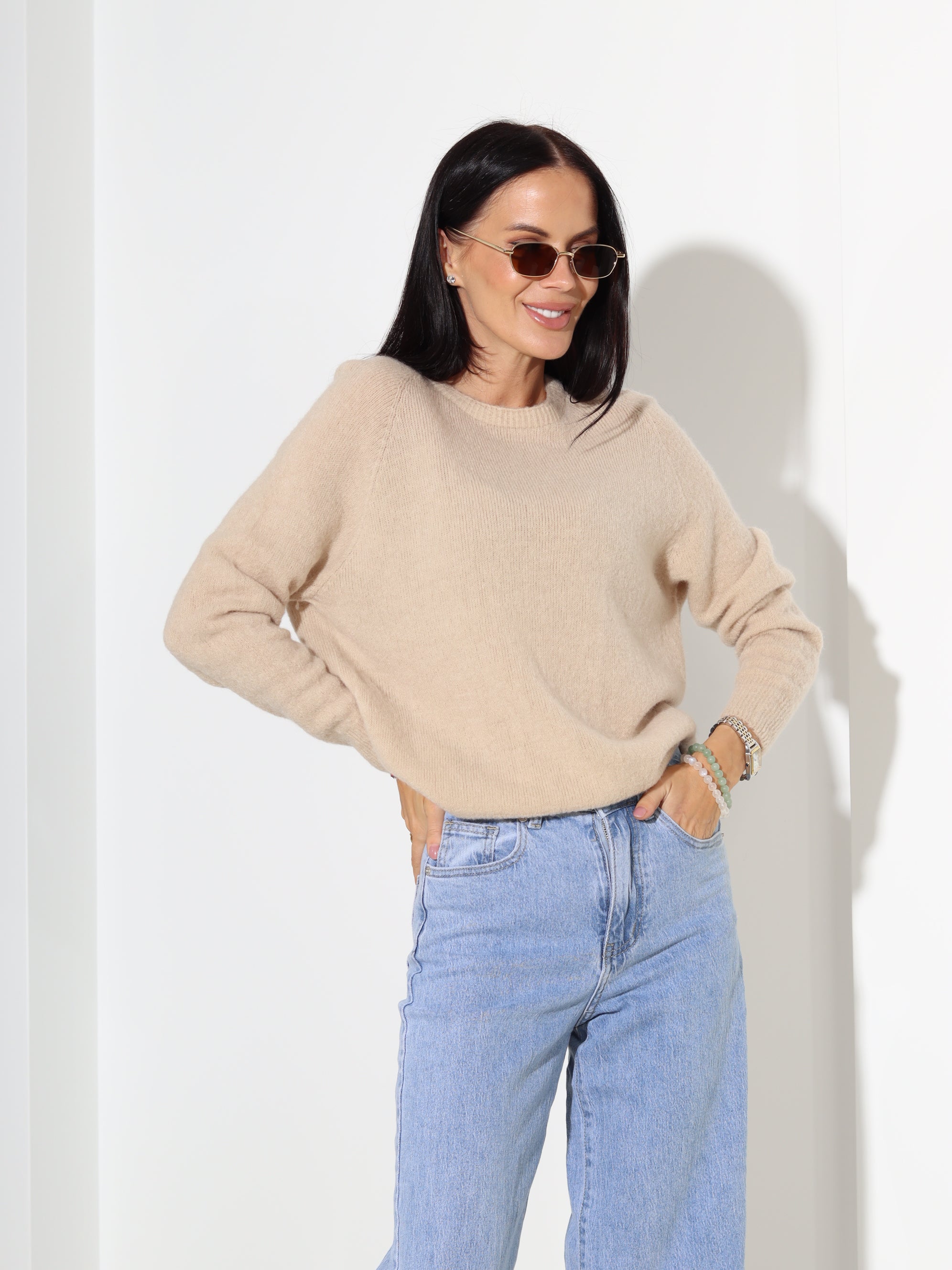 Bēšs džemperis ar garu piedurkni, alpaka koosseisus - 18188