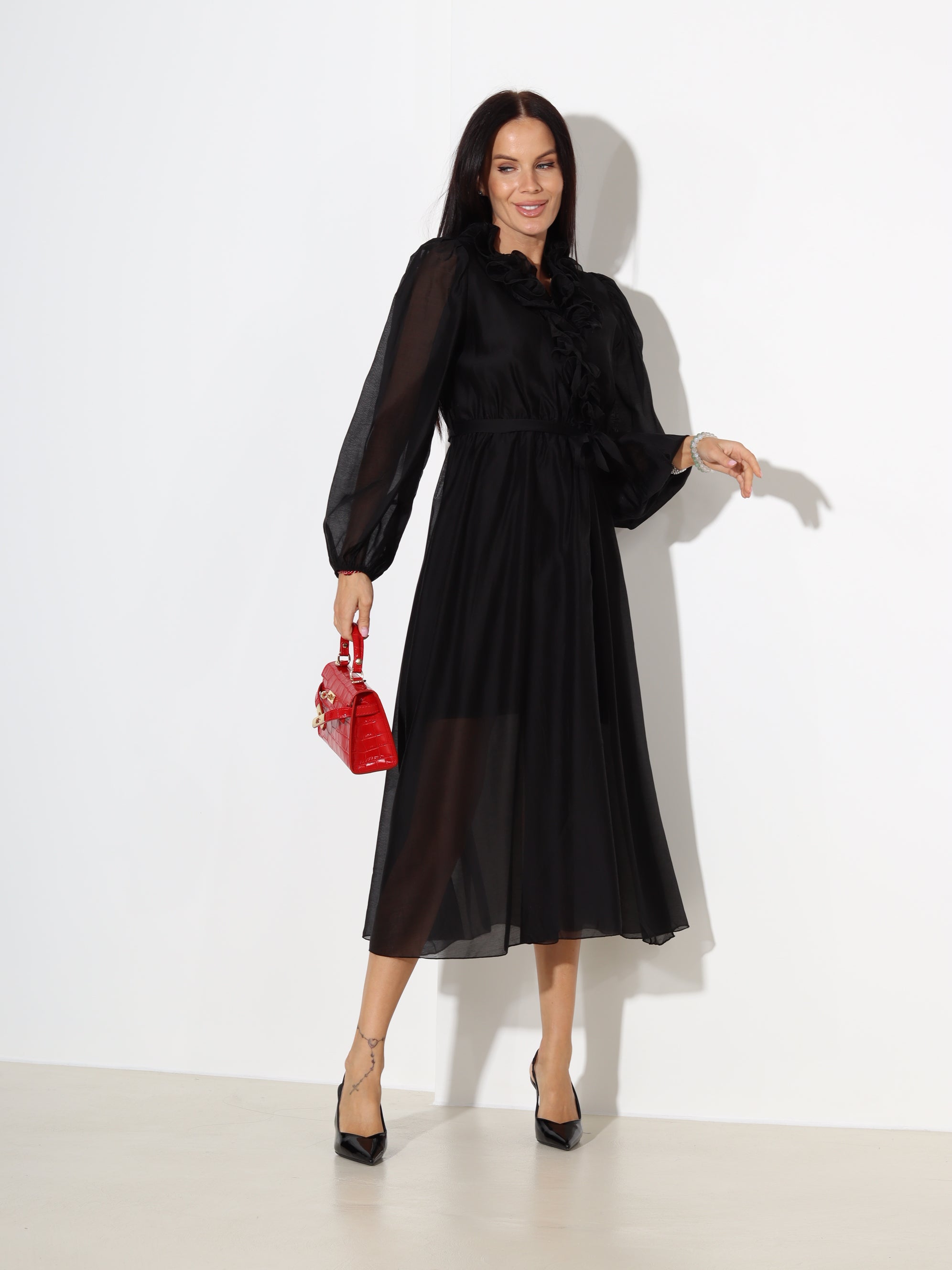 Melna, midi, gaisīga kleita - 18411