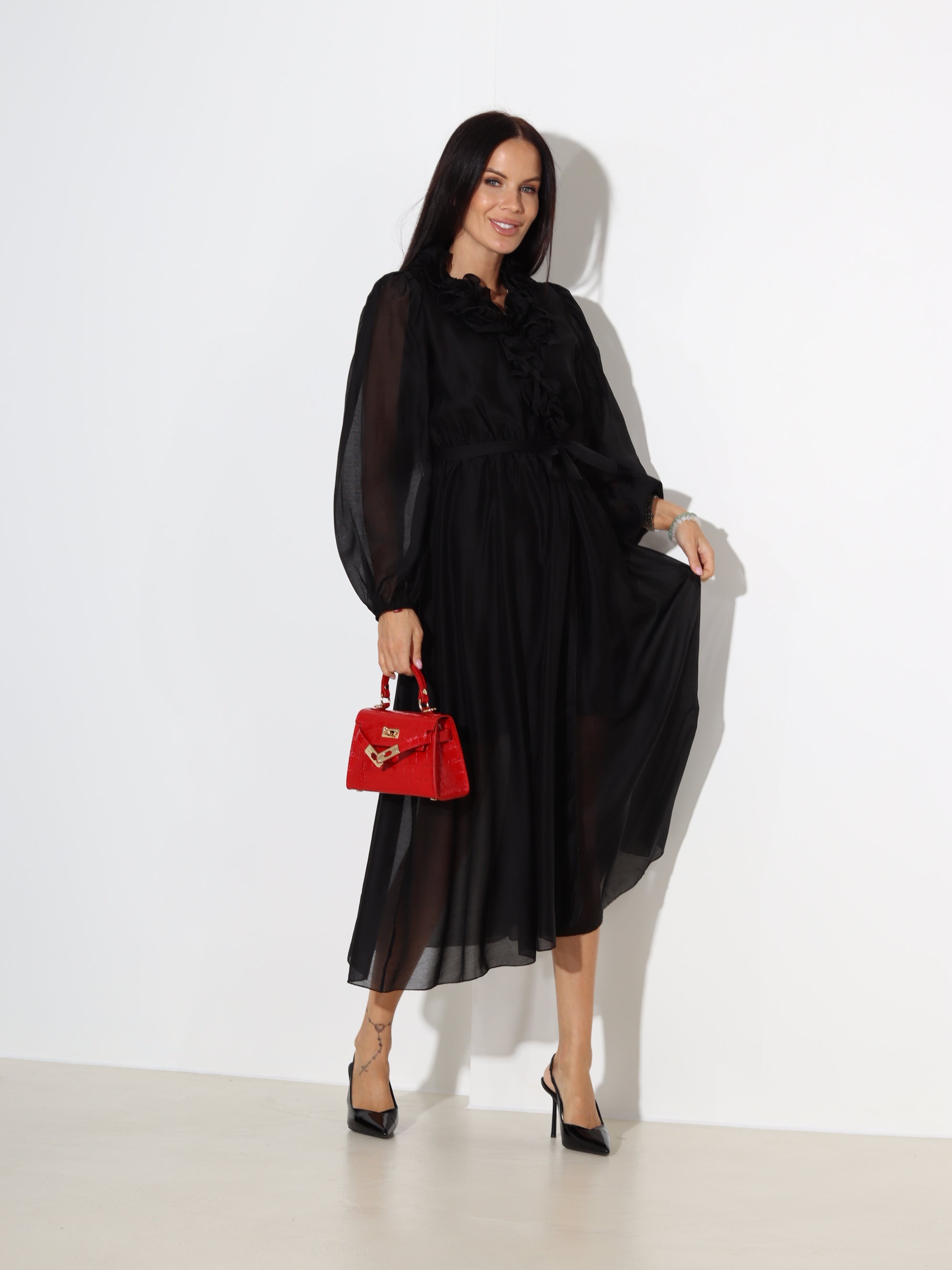 Melna, midi, gaisīga kleita - 18411