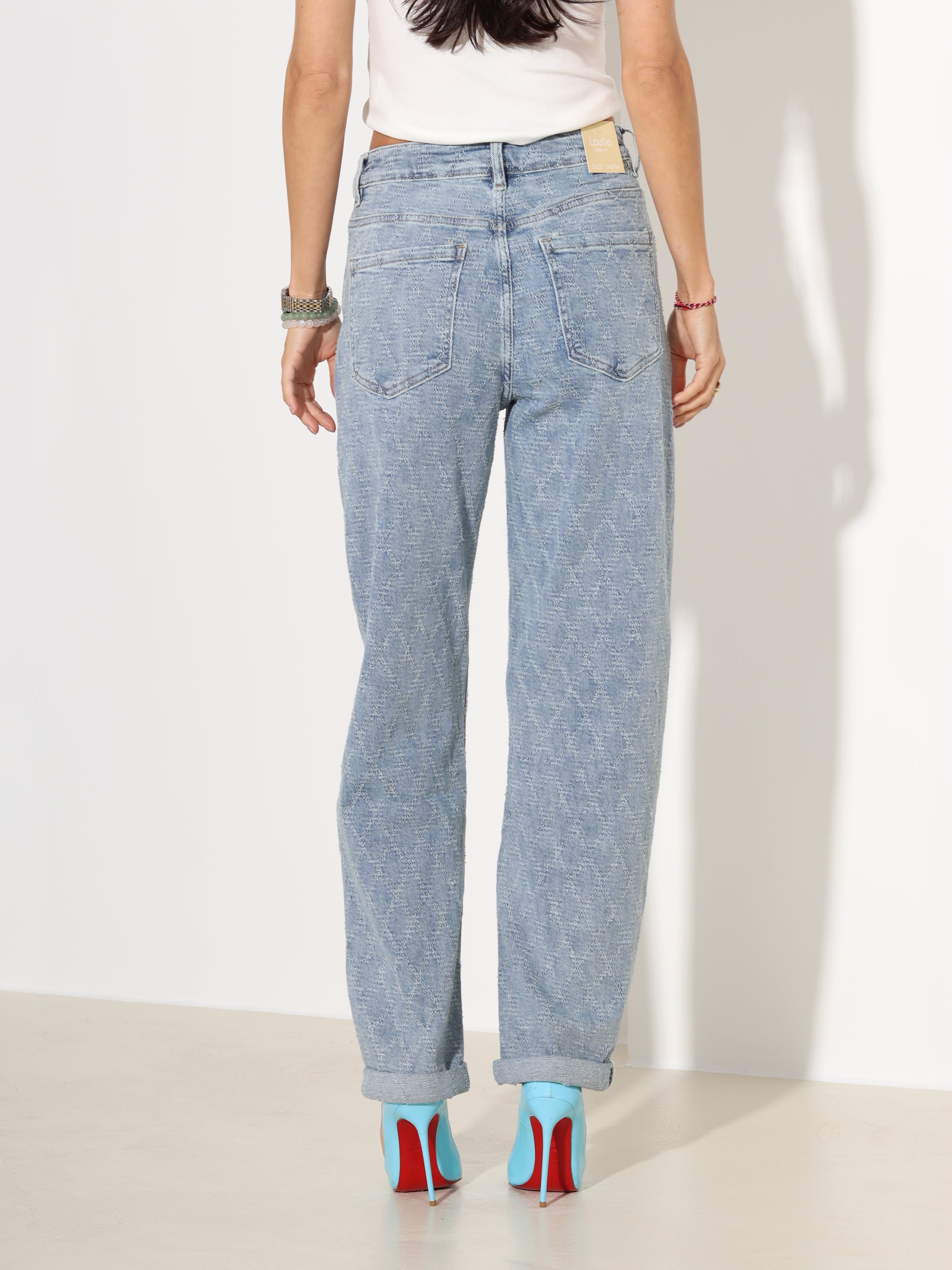 Zilas džinsa püksid ar romba rakstu - 18163