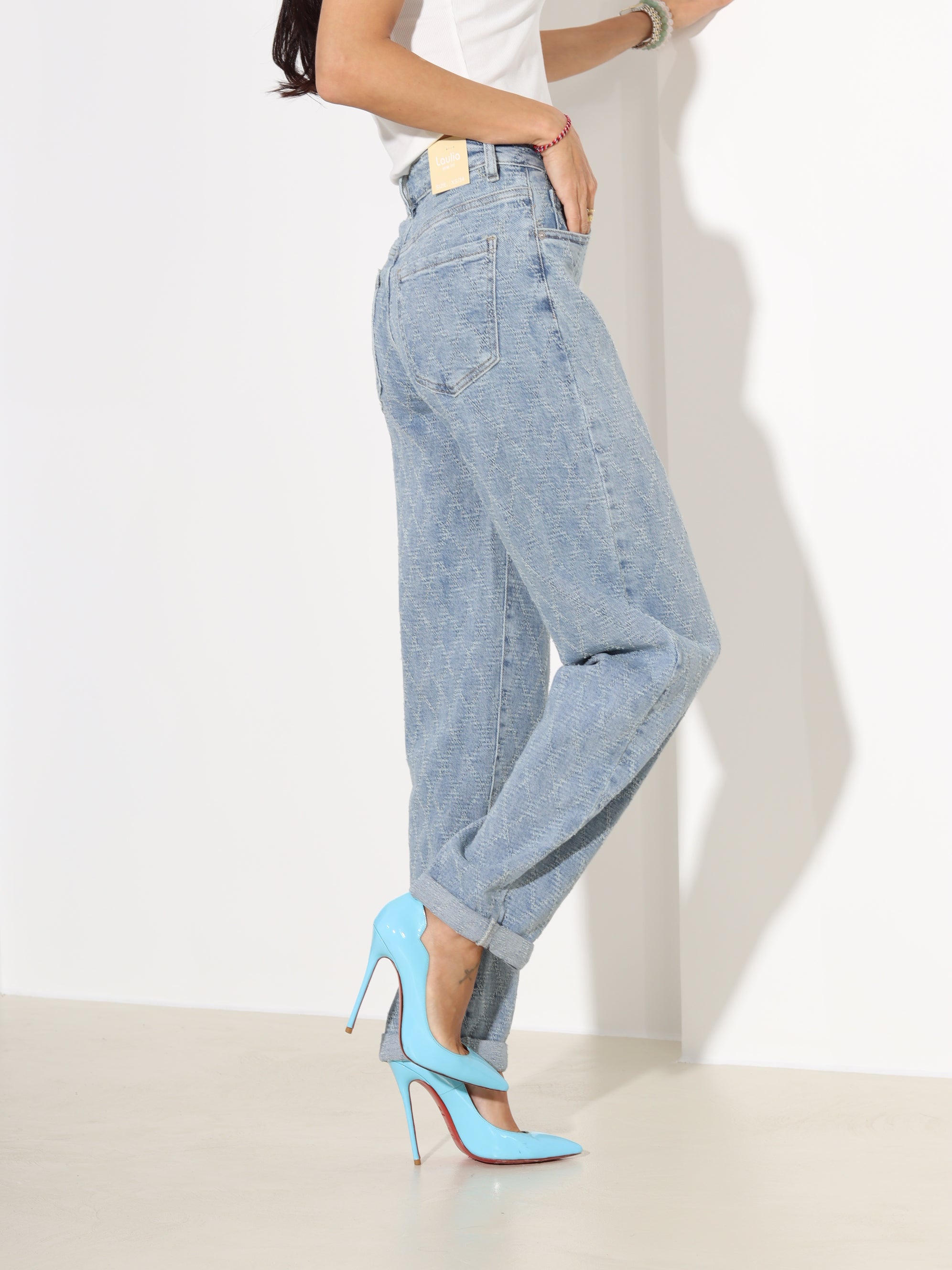 Zilas džinsa püksid ar romba rakstu - 18163