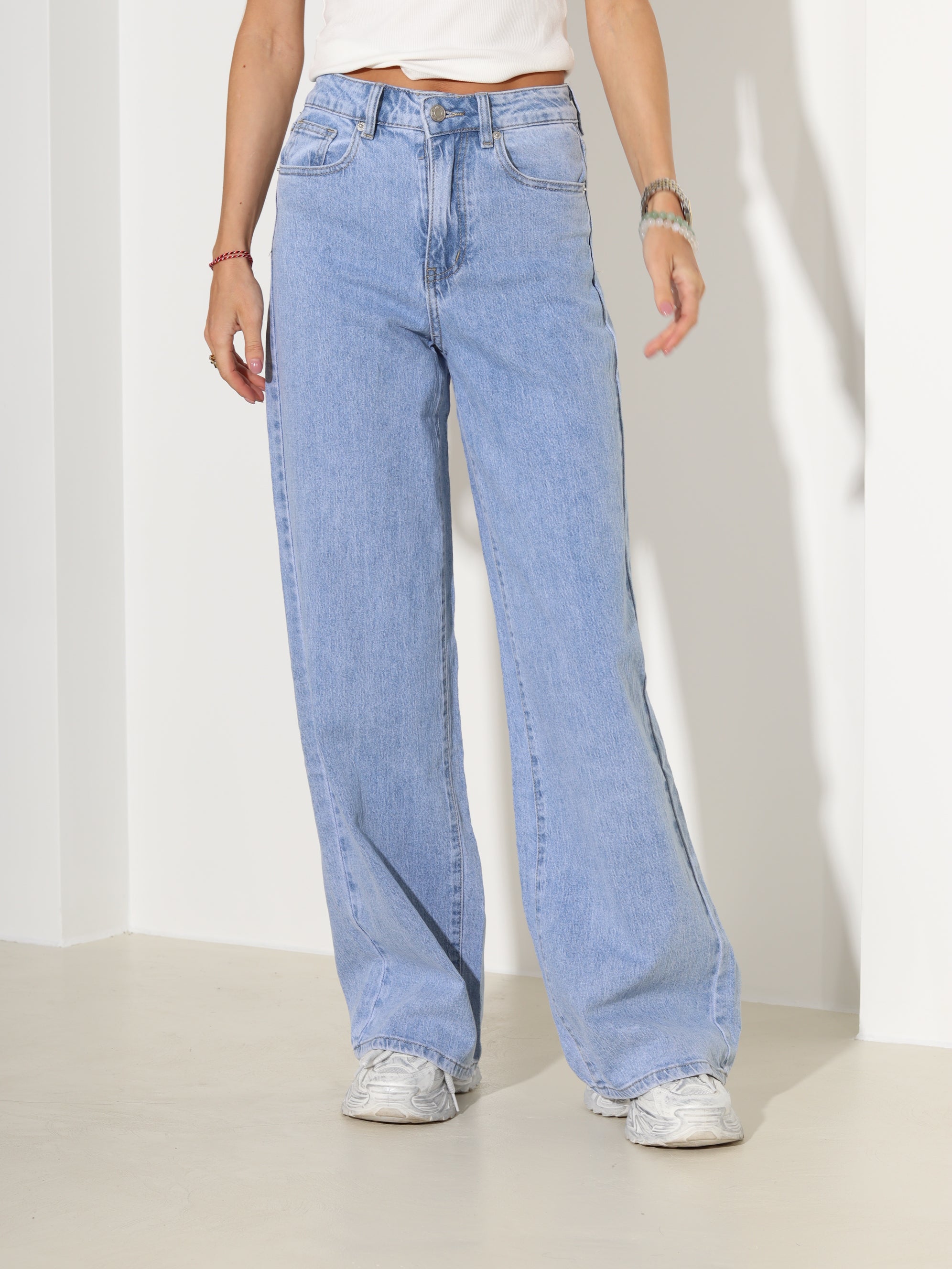 Zilas džinsa püksid ar paplatinātiem stariem - 18171