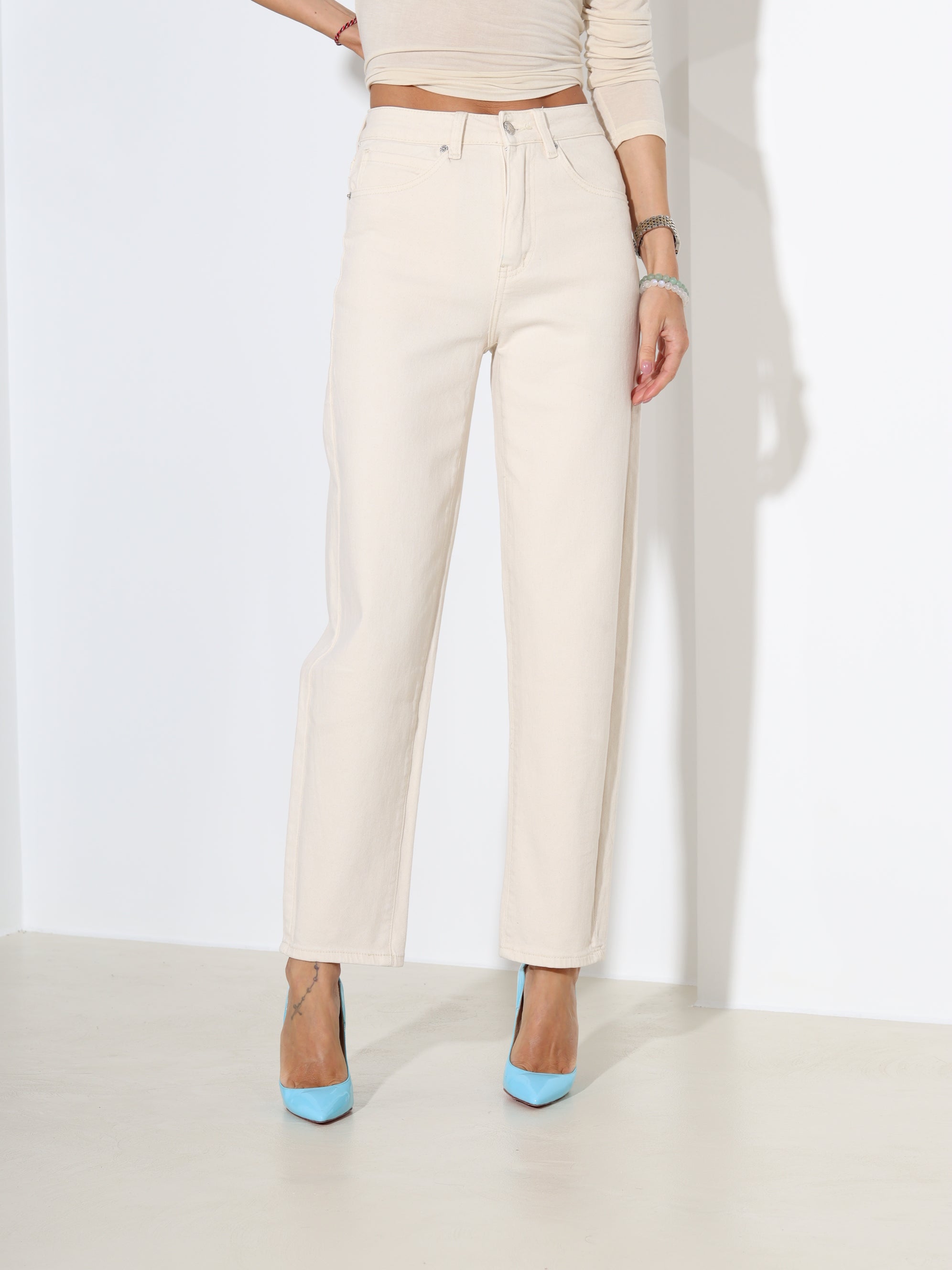 Bēšas "Mom fit" džinsa püksid, Laulia - 18169