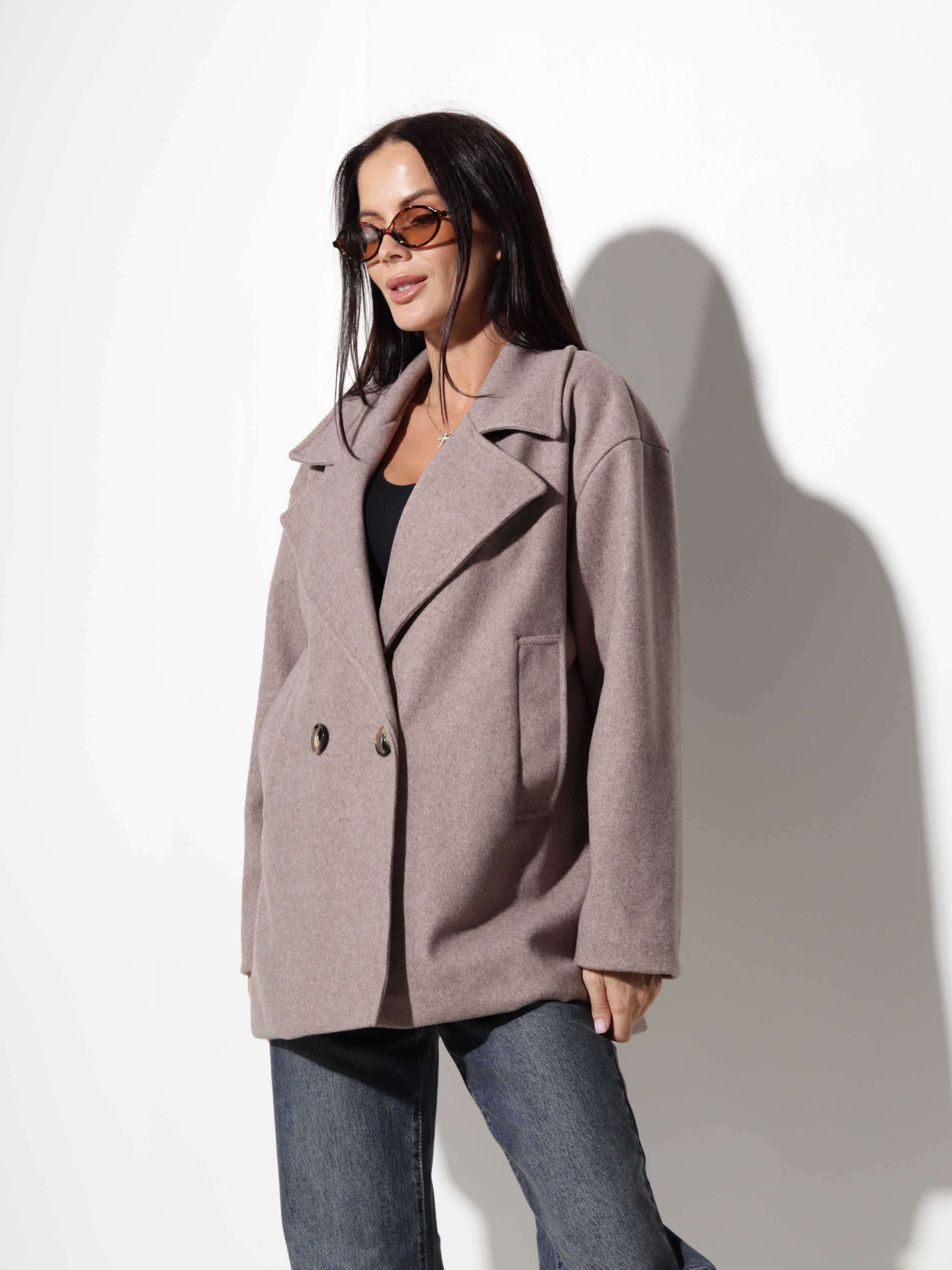 Taupes mēteļauduma jaka, īsa oversize - 20799