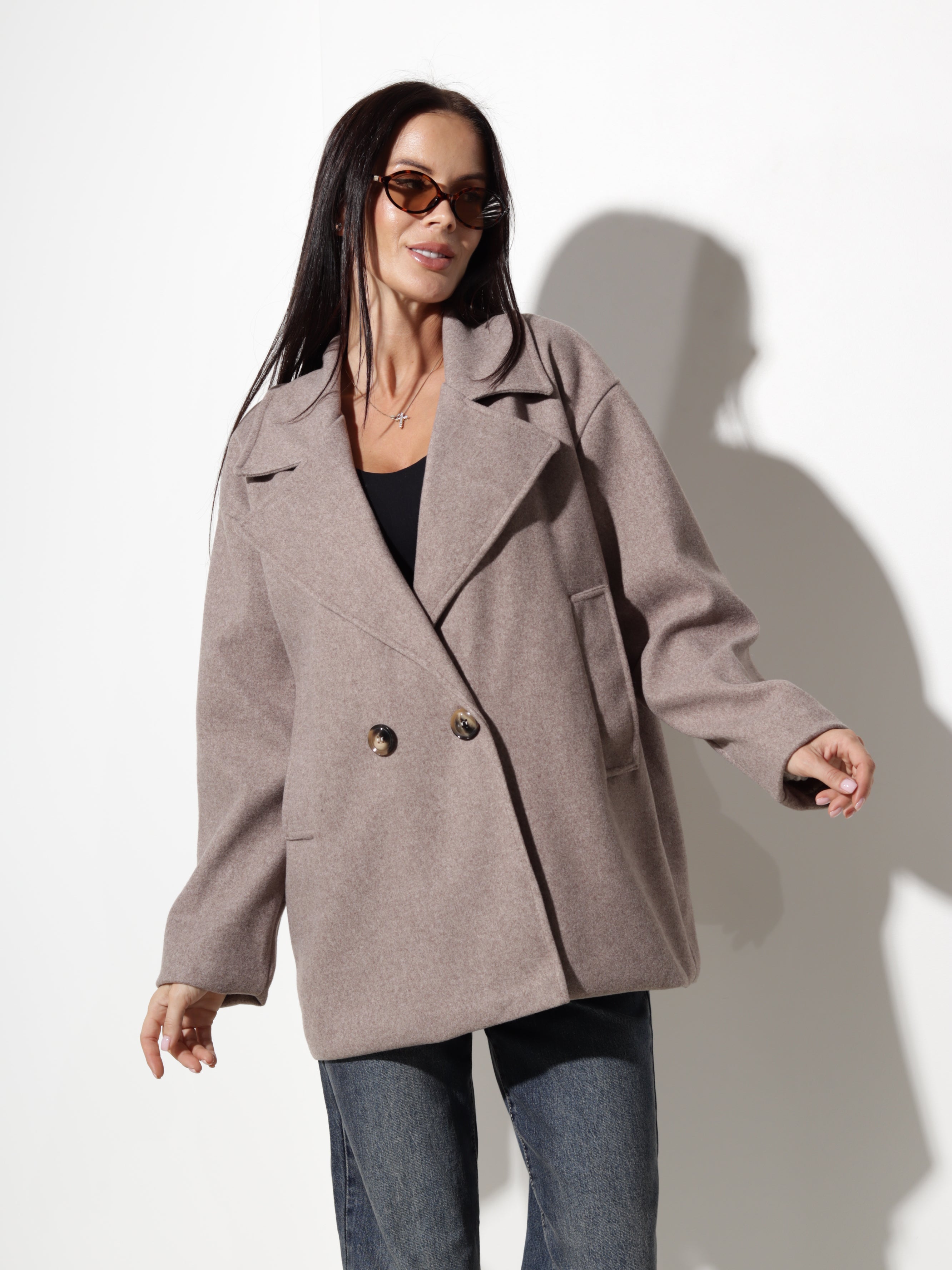 Taupes mēteļauduma jaka, īsa oversize - 20799