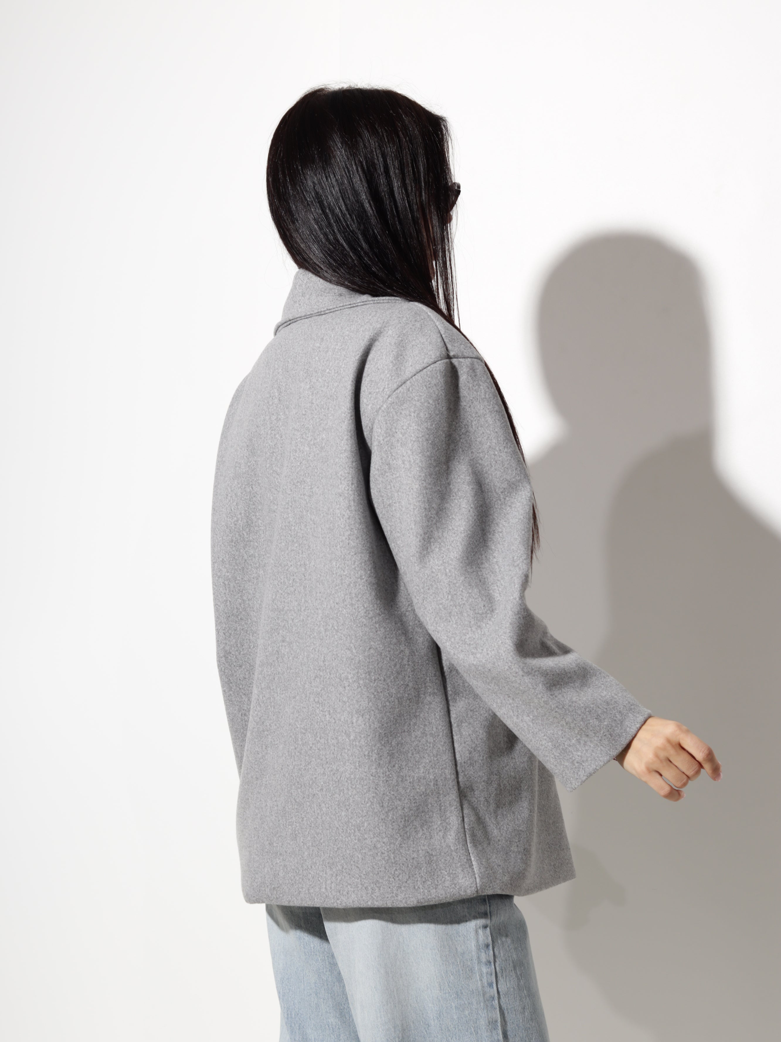 Pelēka mēteļauduma jaka, īsa oversize - 20801