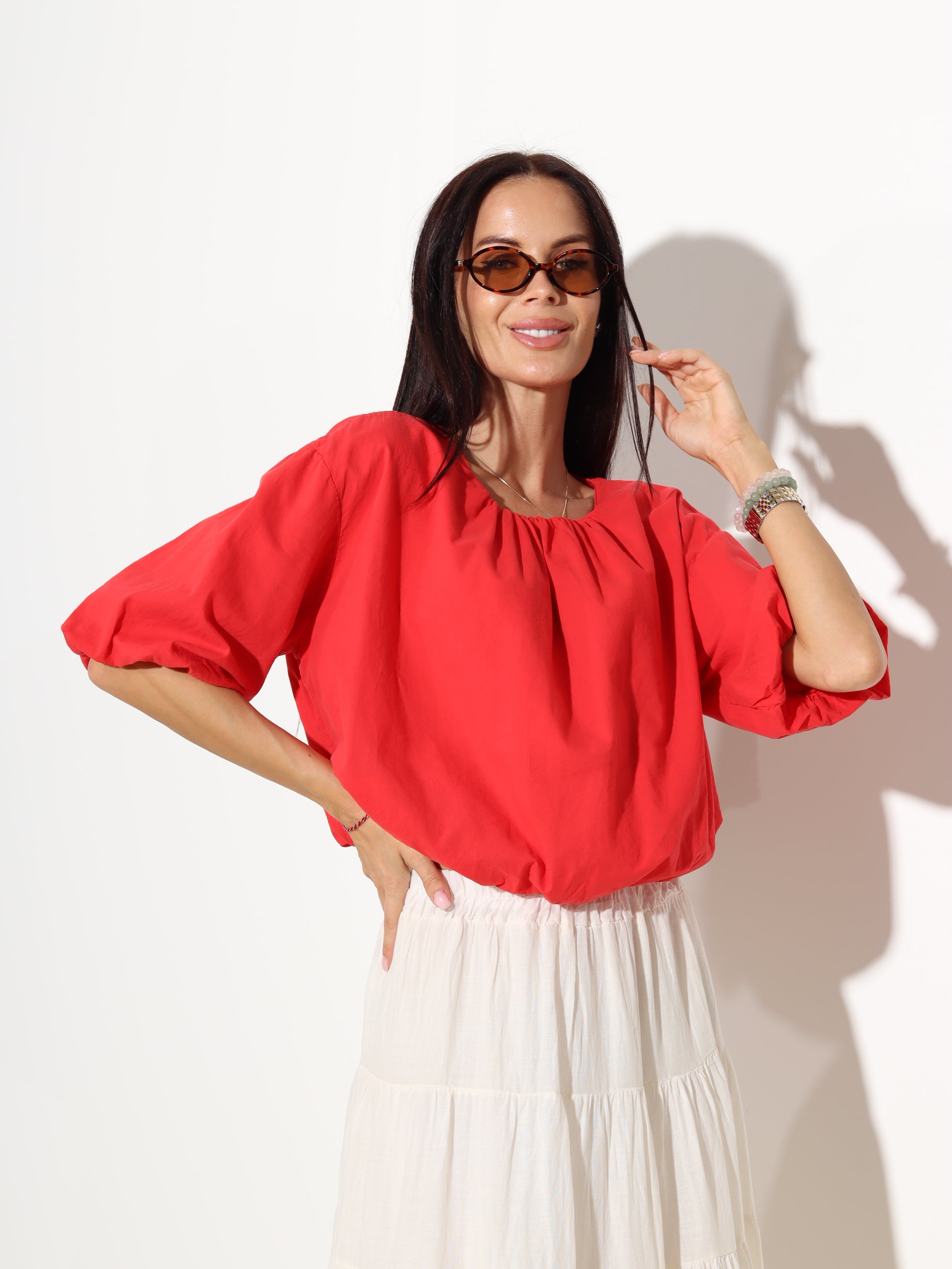 Sarkans balontipa tops, boho stilā - 20162