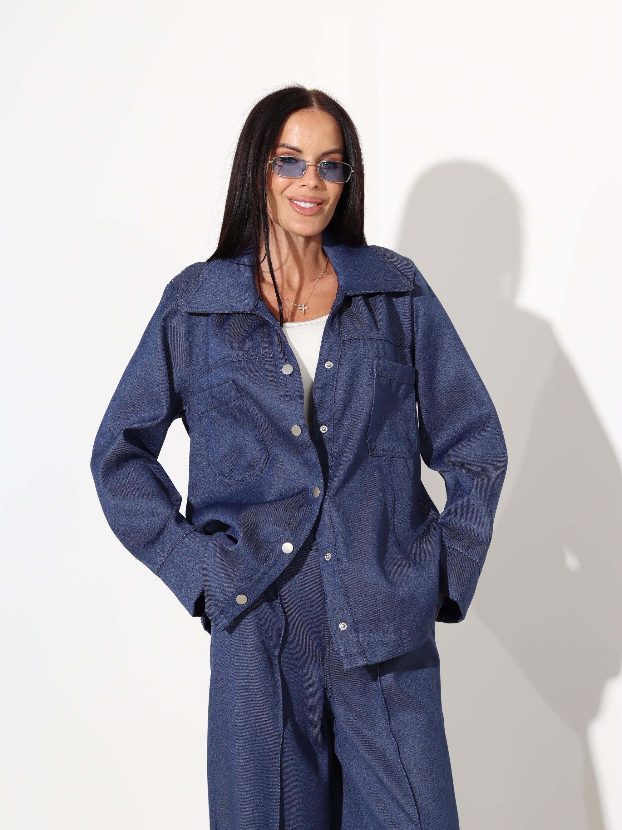 Zils, džinsa nokrāsas auduma komplekt - 17988