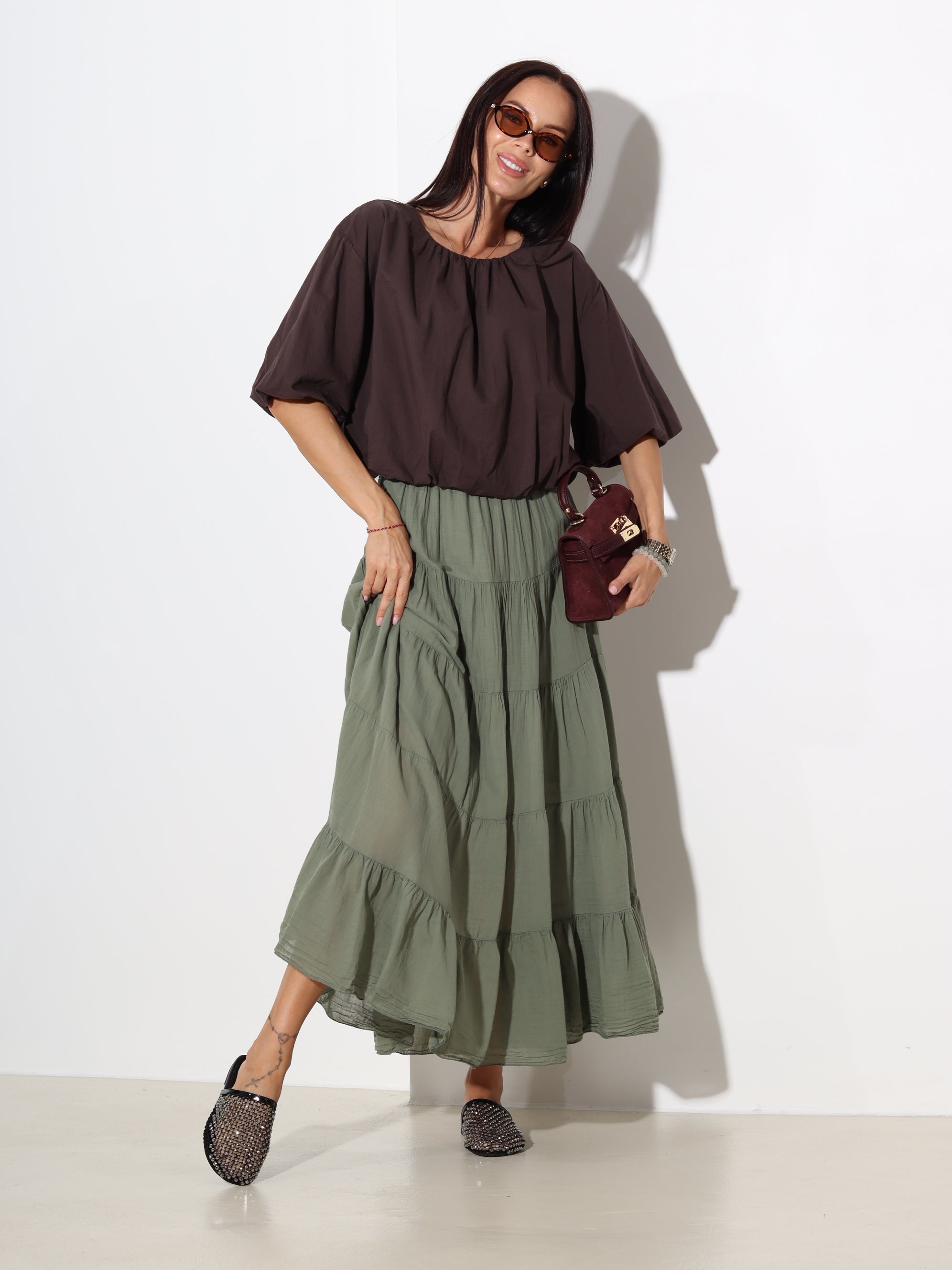 Brūns/šoko balontipa tops, boho stilā - 20164