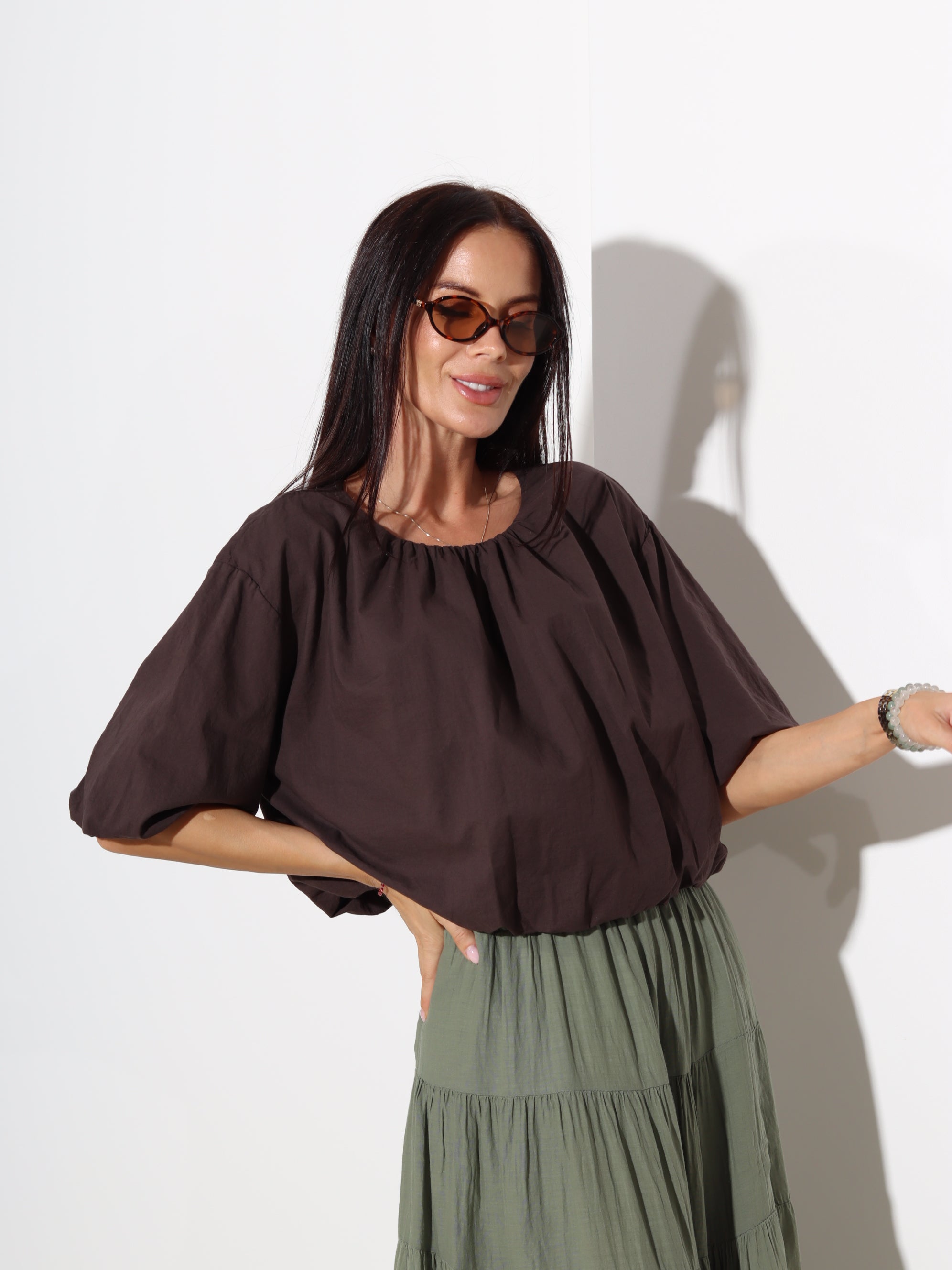 Brūns/šoko balontipa tops, boho stilā - 20164