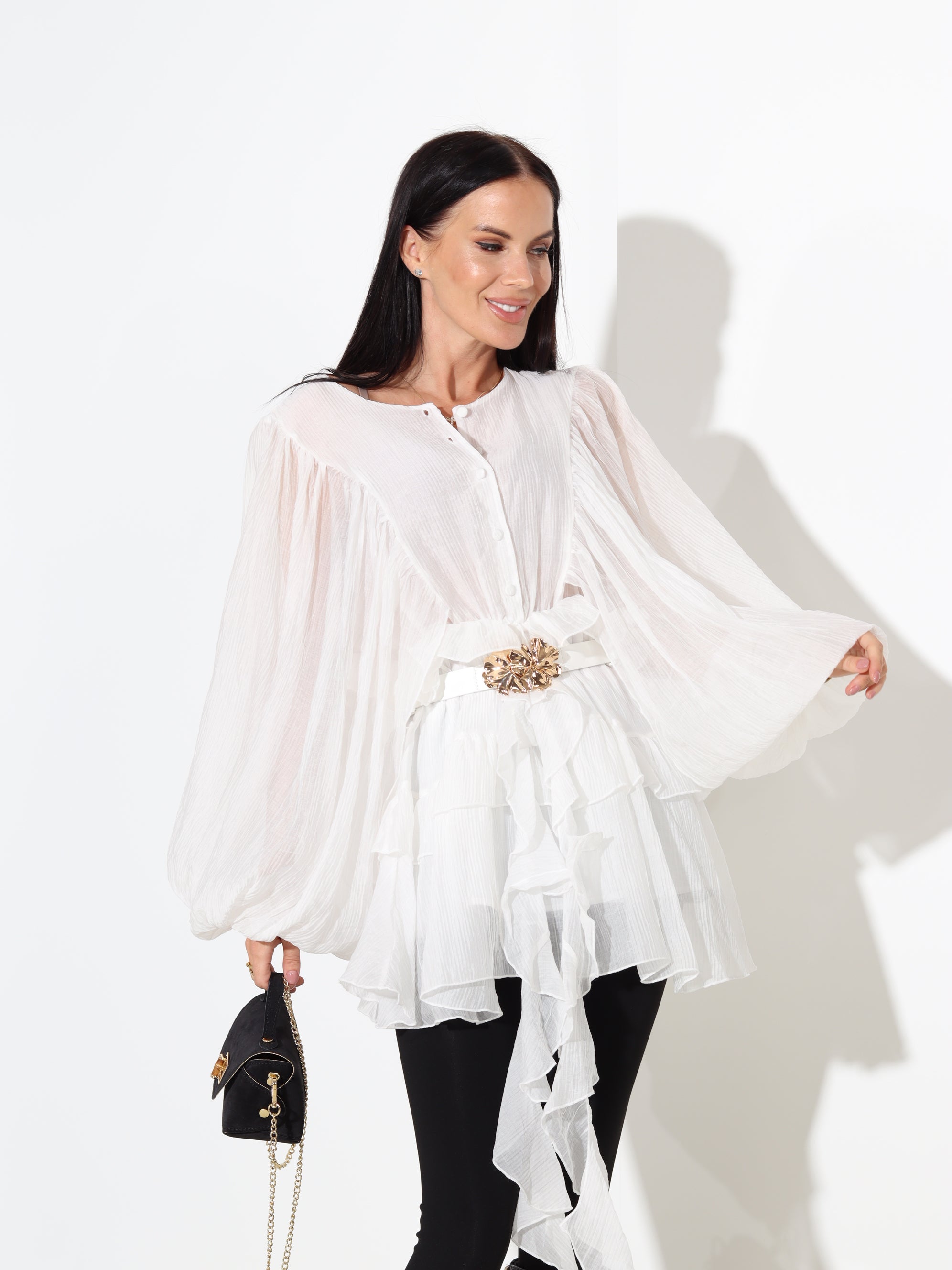 Balta pikendatud blūze/tunika - 18006