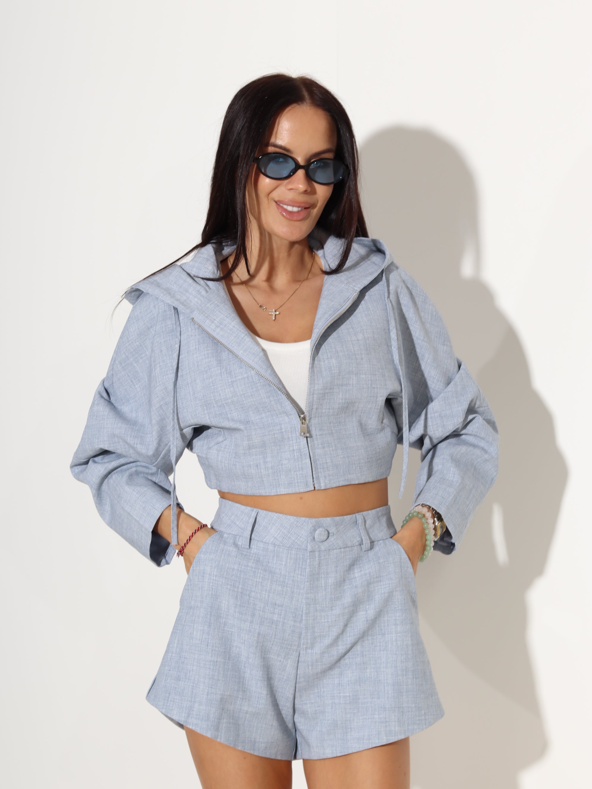 Zils šortkostīms (crop žakete+ šorti) - 18797