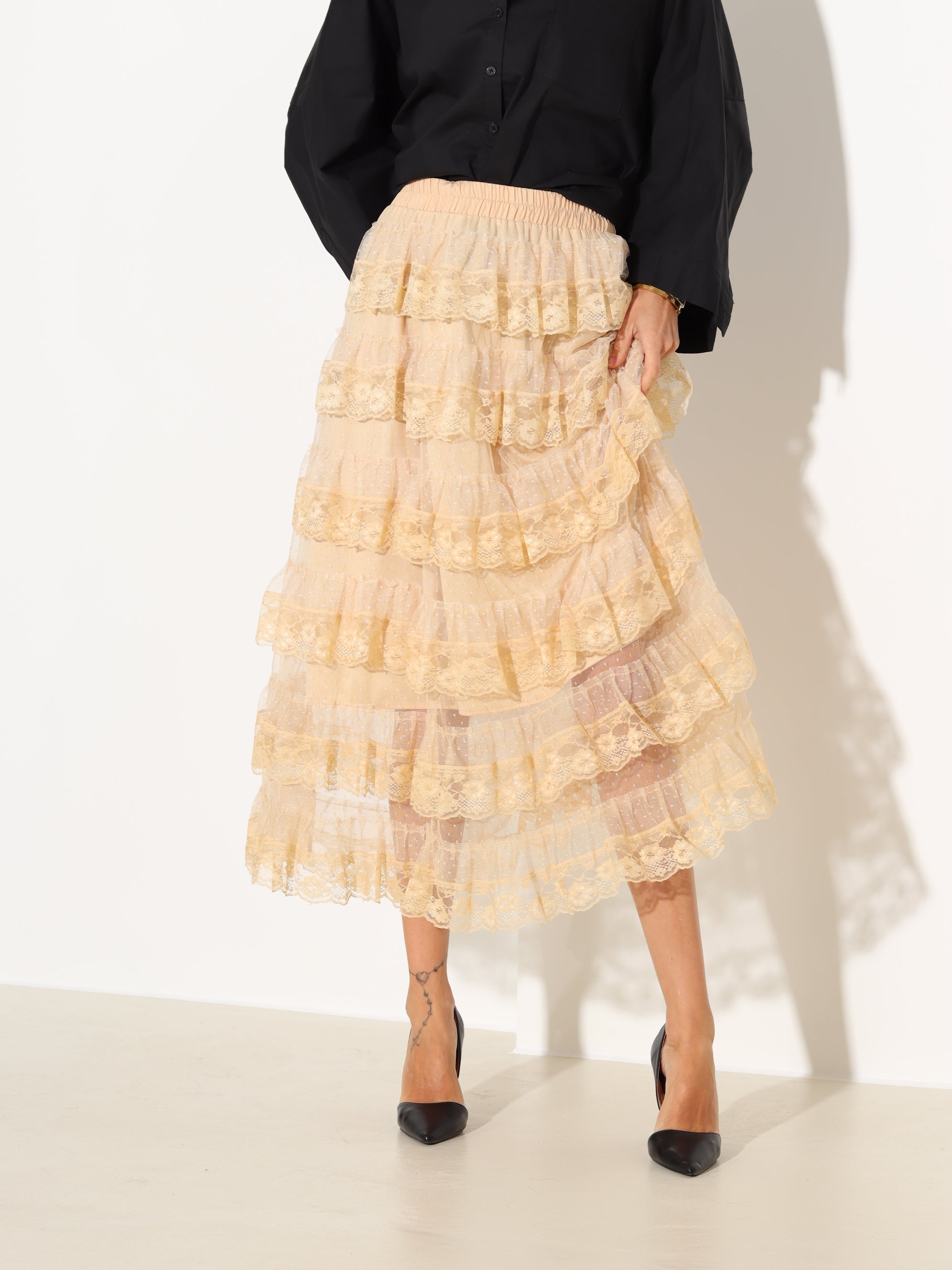 Brūni, gari, volānu svārki "Flamenko" - 18003