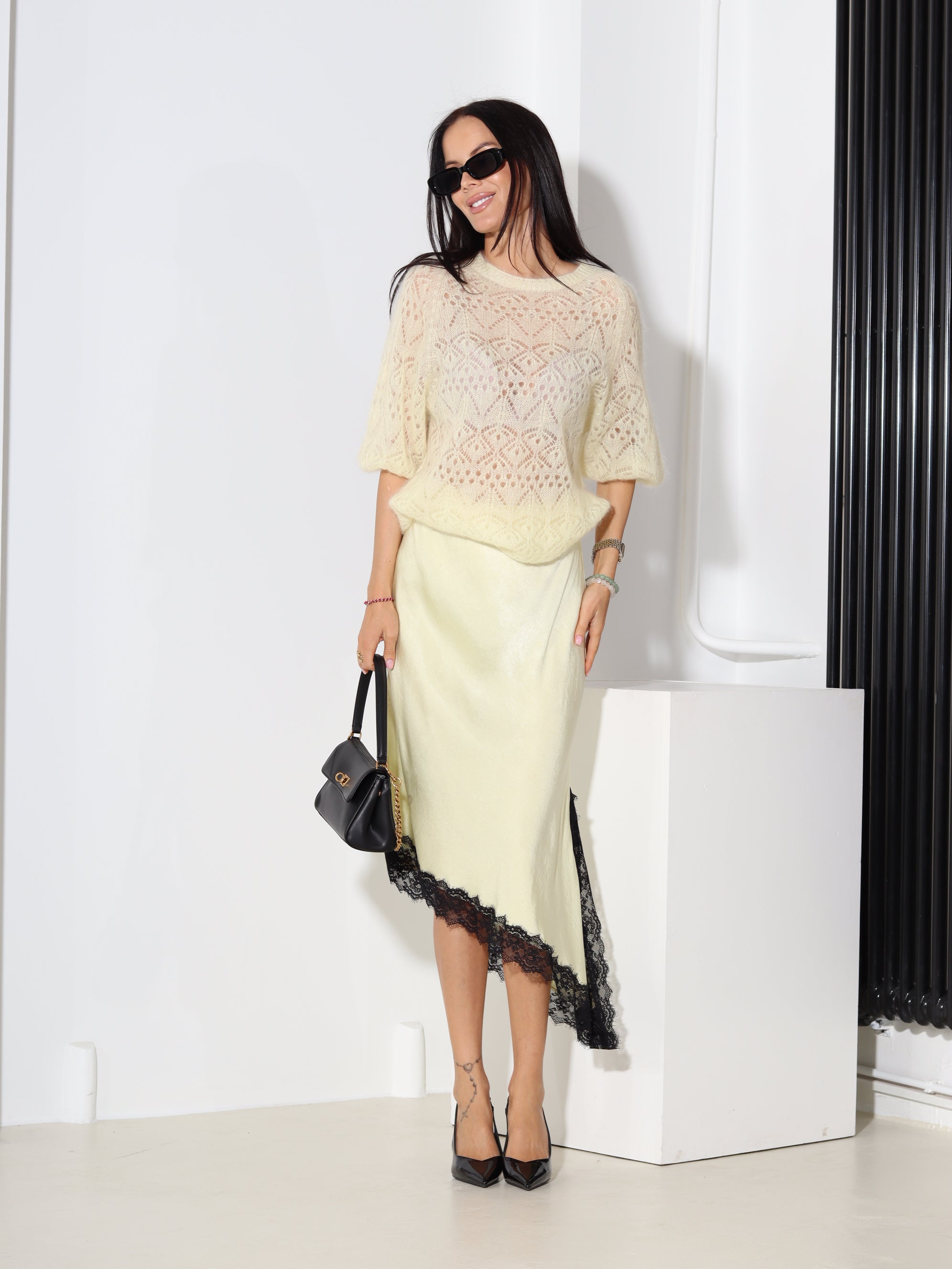 Dzelteni viskozes svārki ar slīpu apakšmalu - 18485