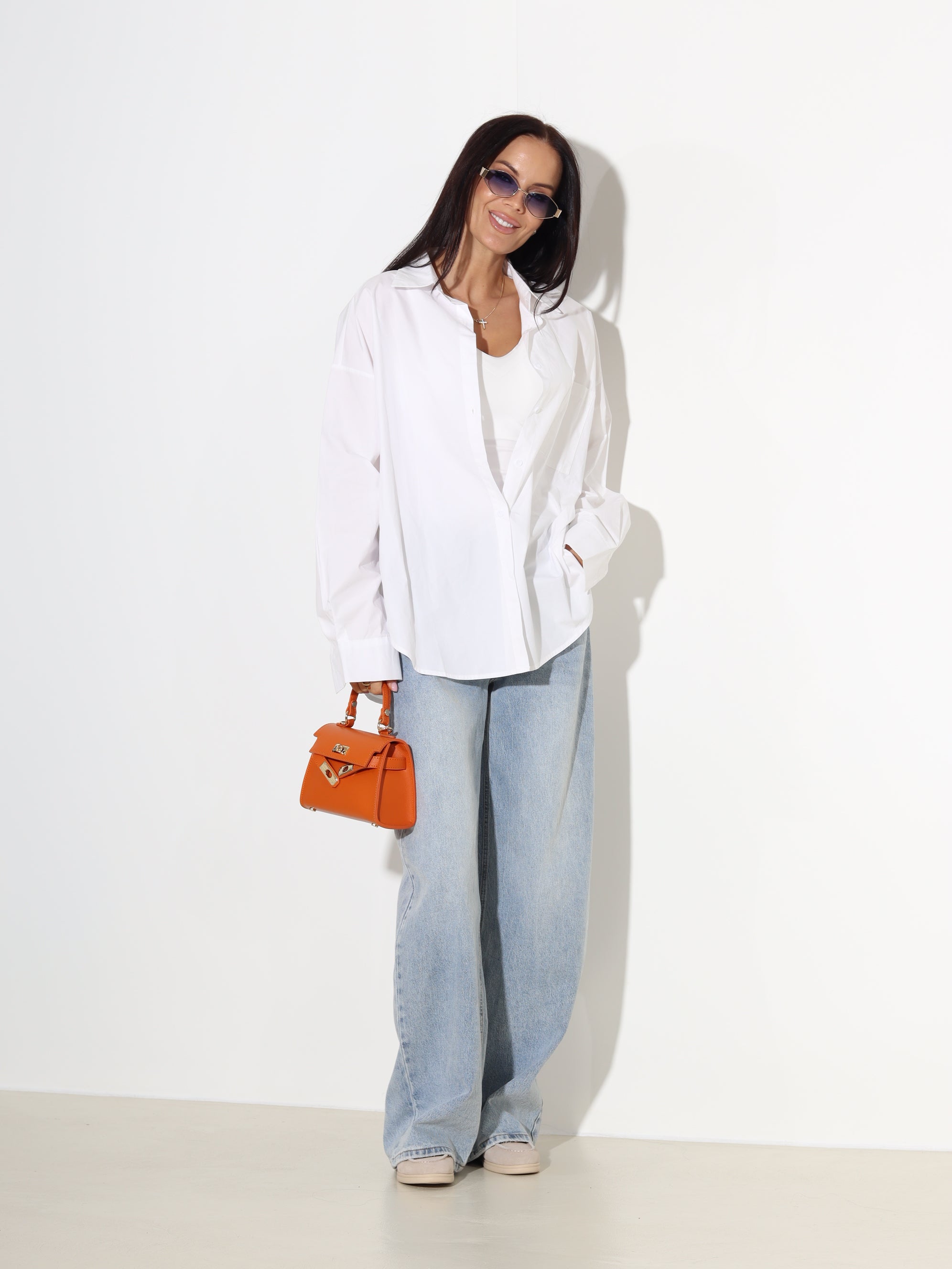 Baltas kokvilnas krekls, brīvā piegrieznē - 18798