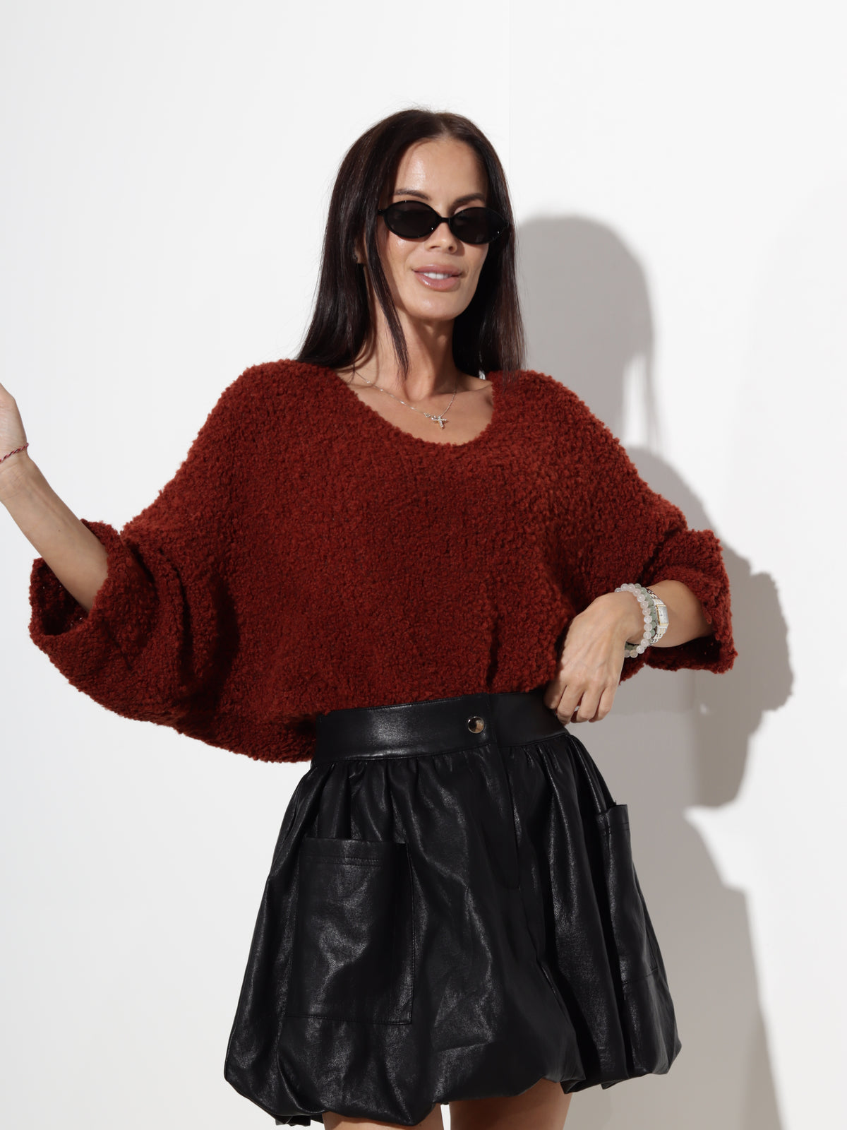 Terrakotas krāsas džemperis "Buklē" adījumā - 21180