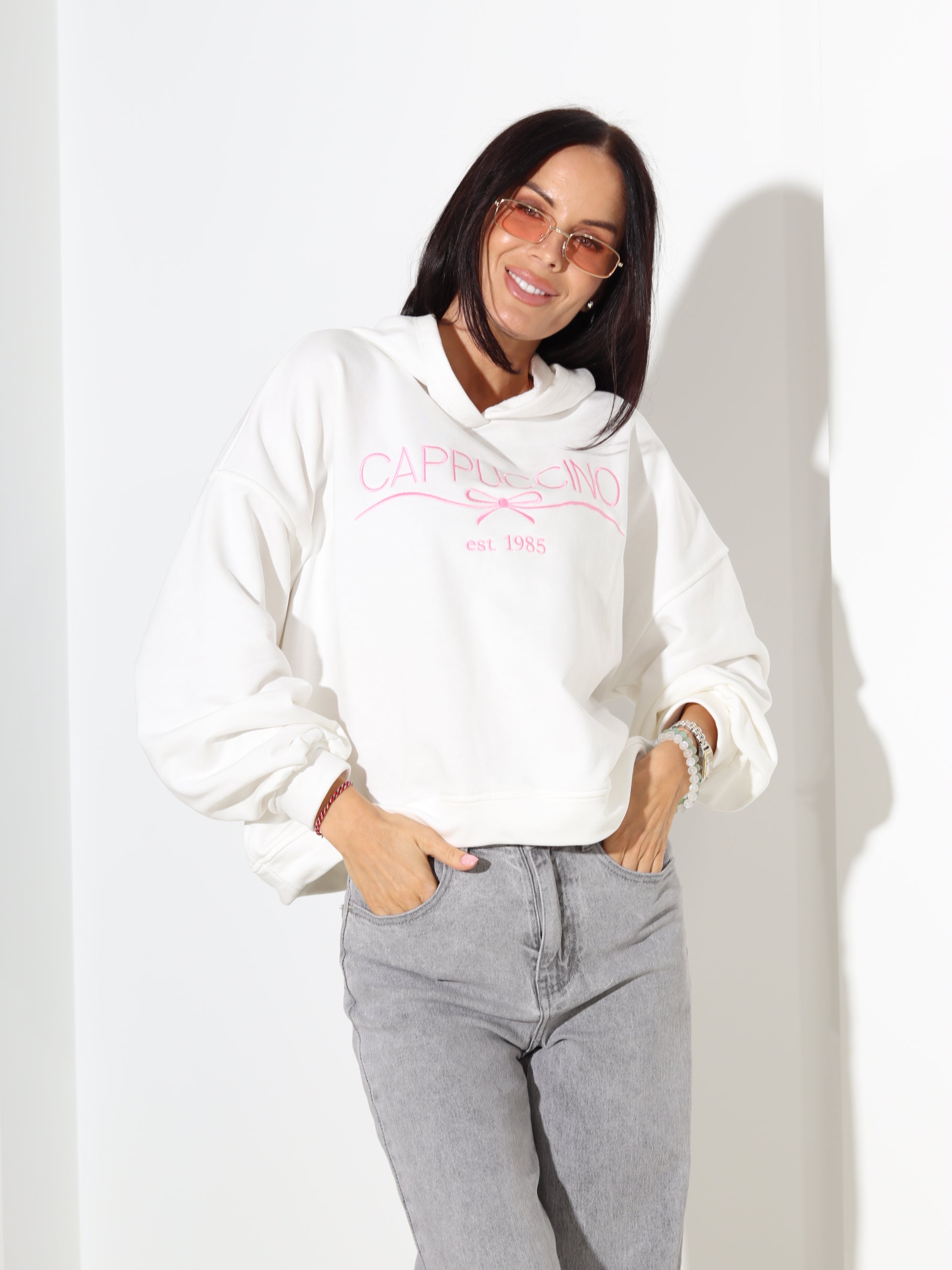 Balts cilpiņtrikotāžas džemperis "Cappuccino" - 18282