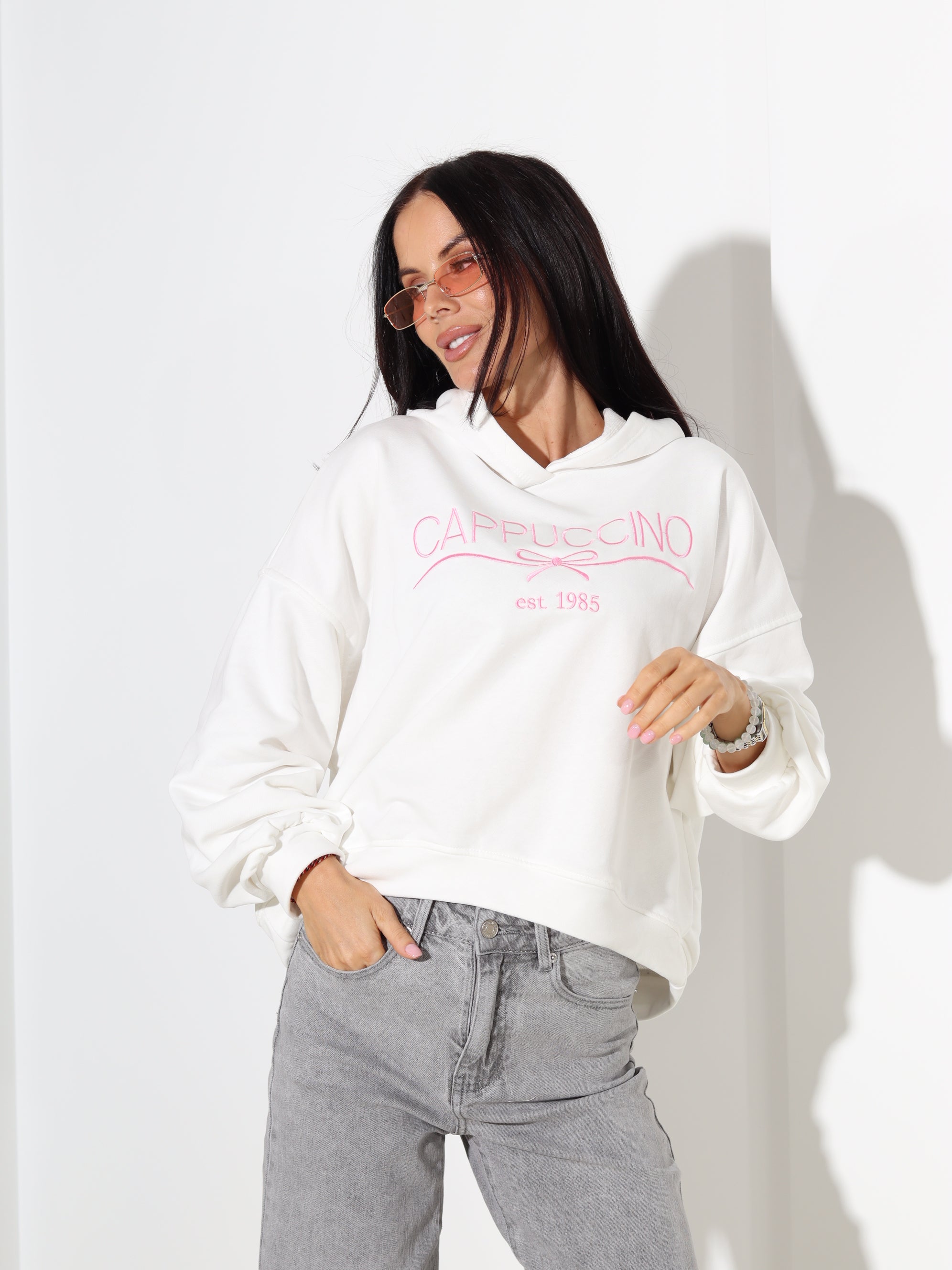 Balts cilpiņtrikotāžas džemperis "Cappuccino" - 18282