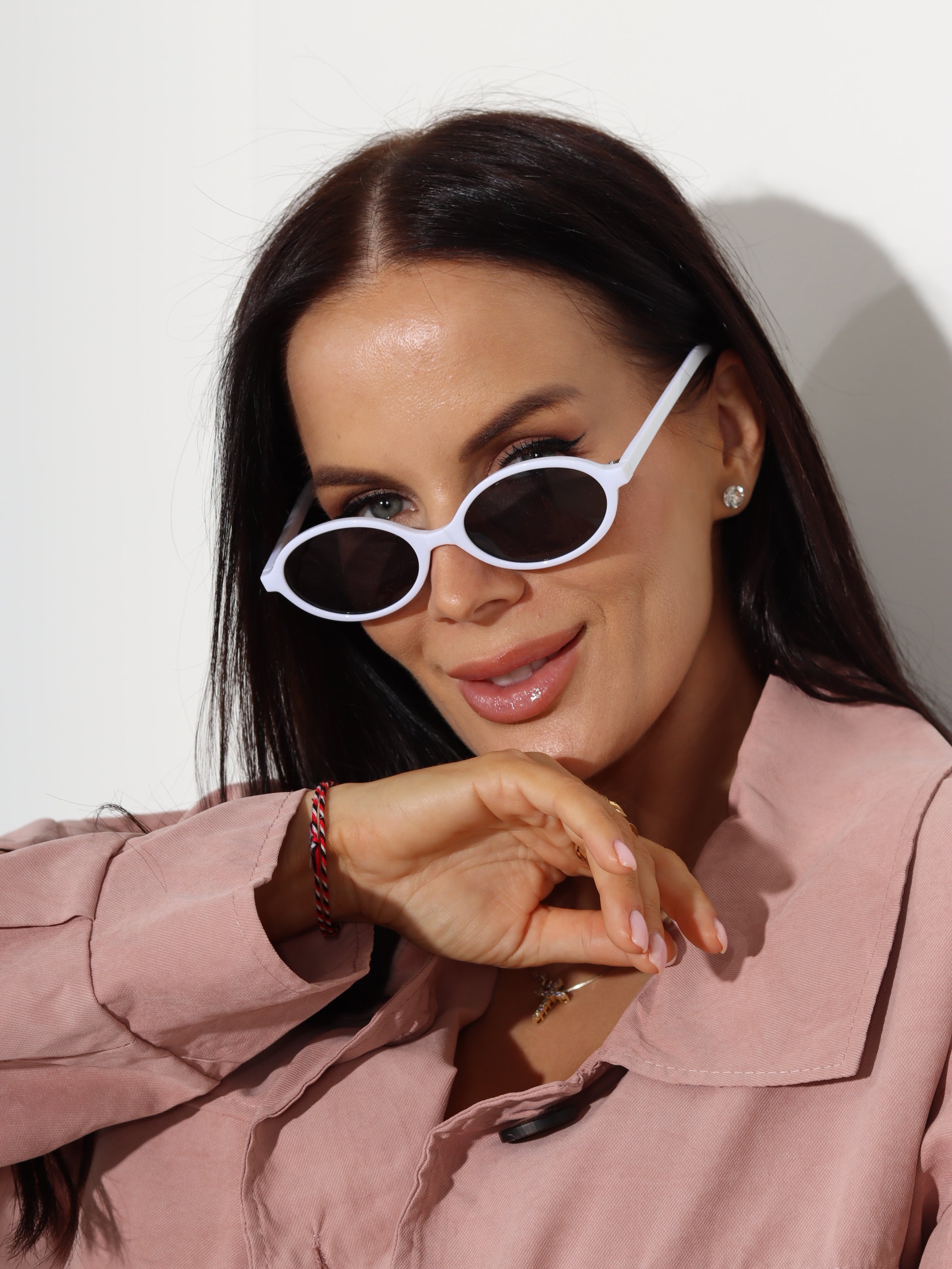 Baltas+melnas smalki ovālas saulesbrilles- 18803