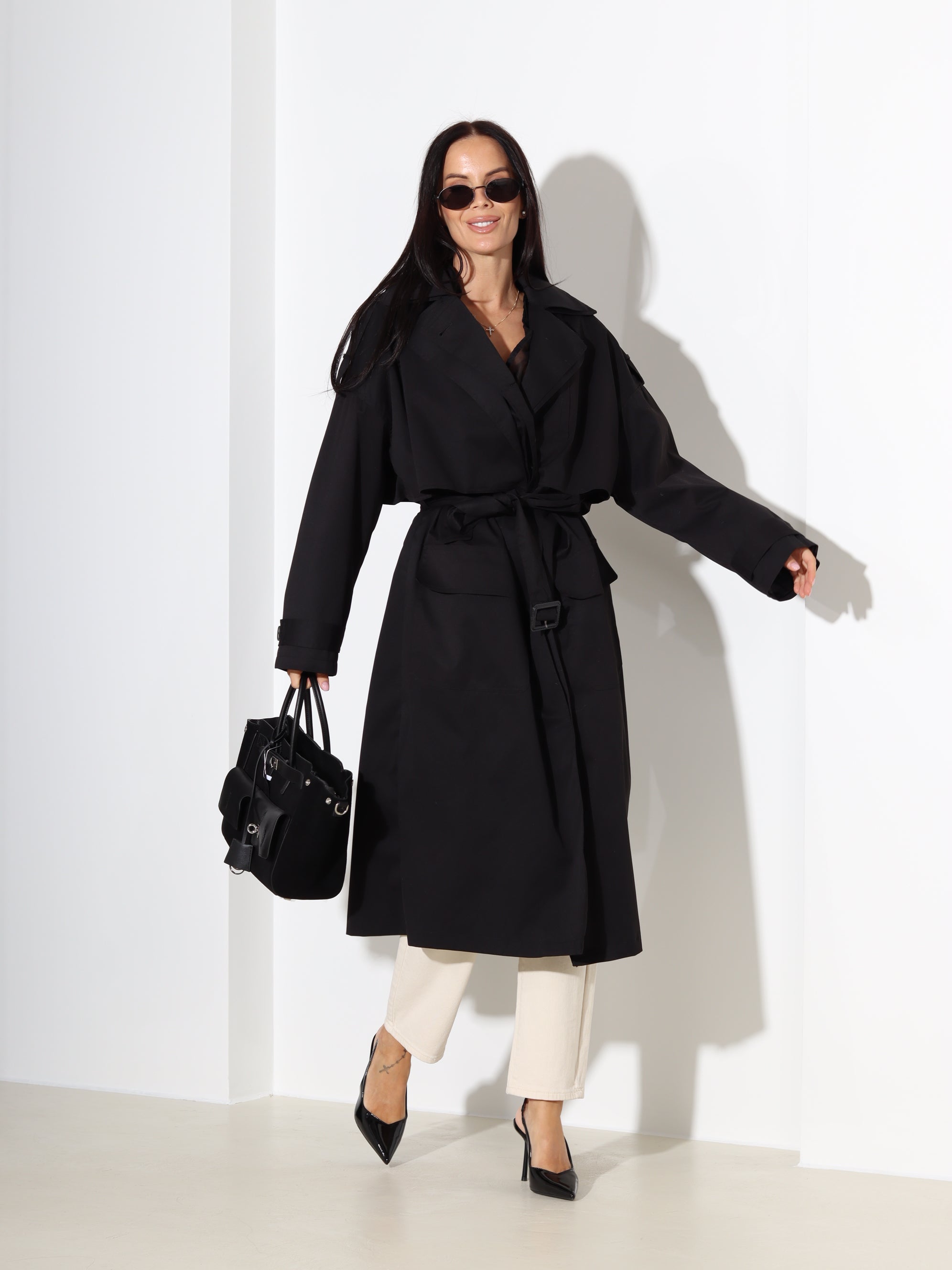 Melna, pagarināta virsjaka/trencis - 18293