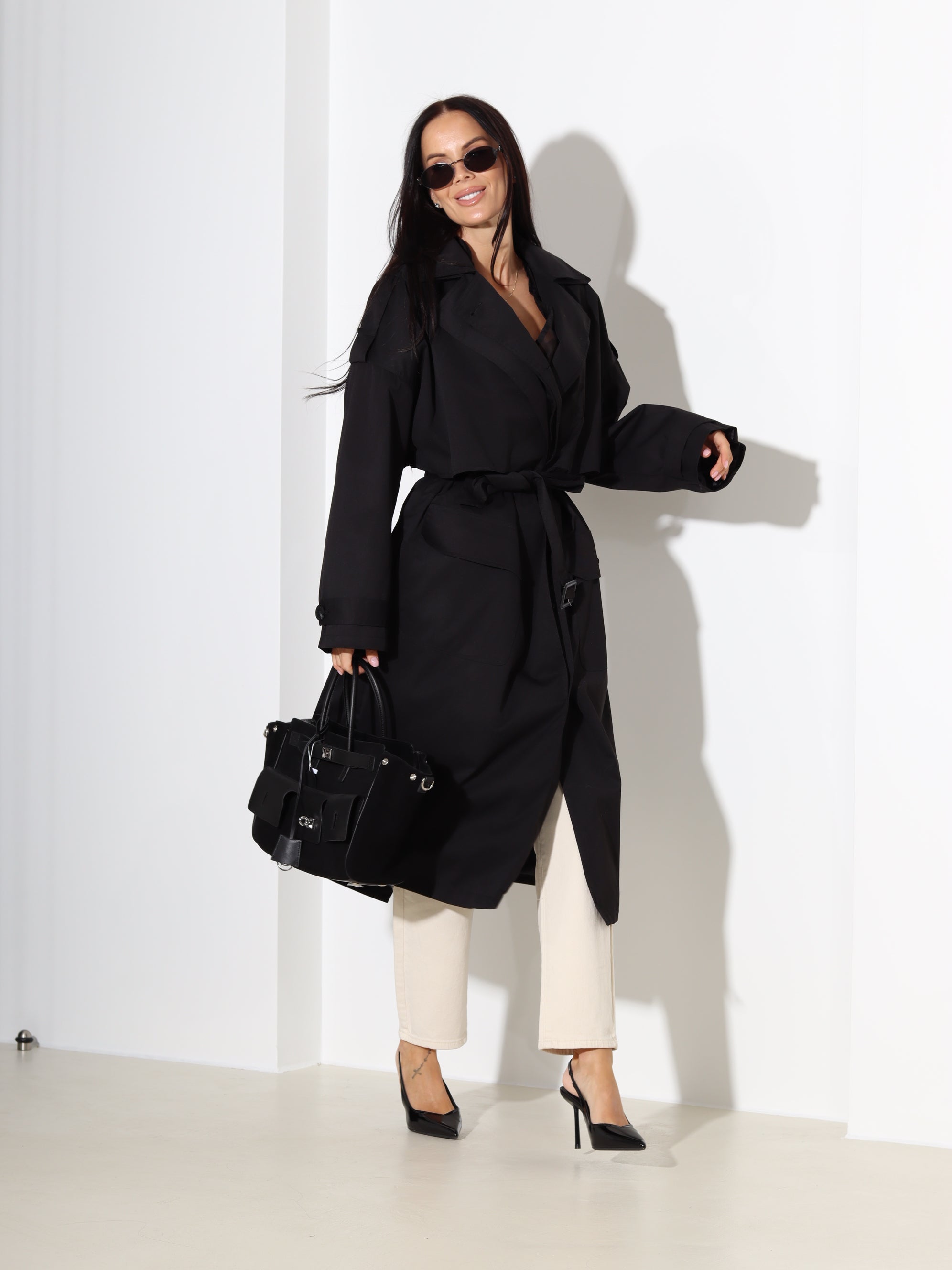 Melna, pagarināta virsjaka/trencis - 18293