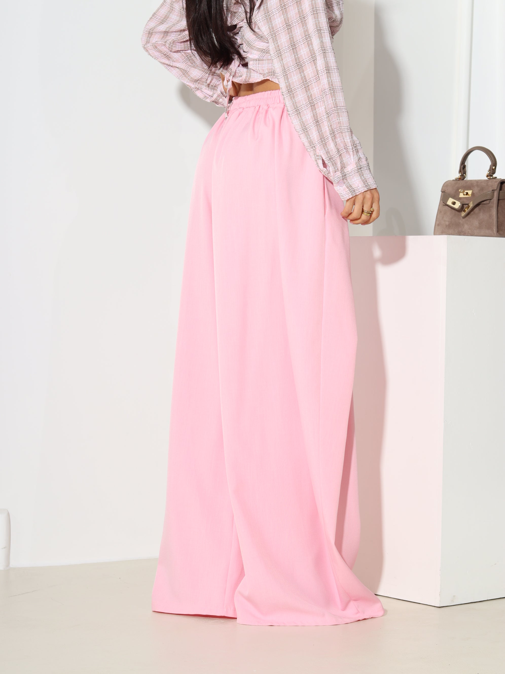 Rozā klasiskas bikses ar platu dubultieloci - 18531