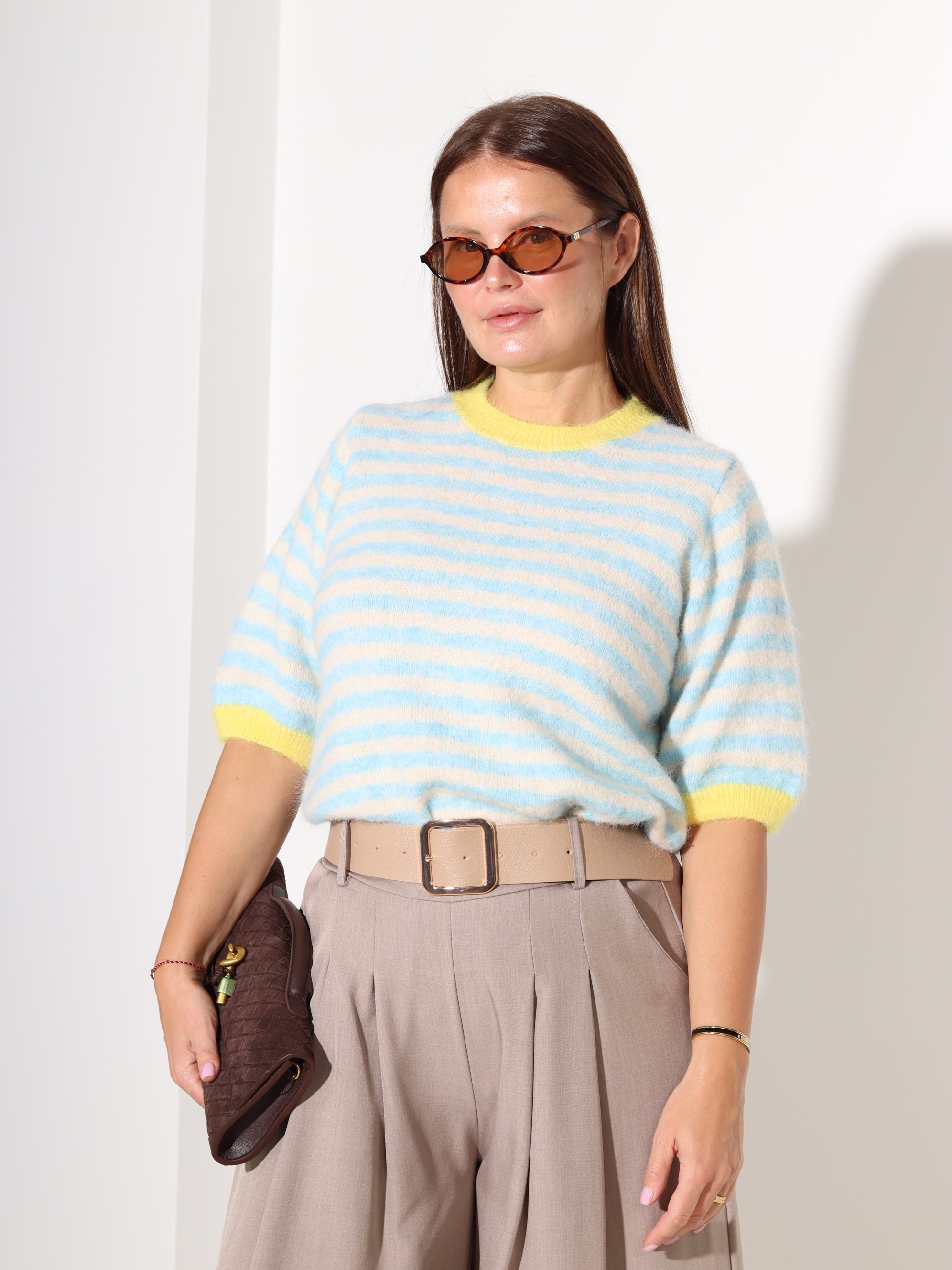 Zils, strīpains džemperis ar īsām piedurknēm - 18296