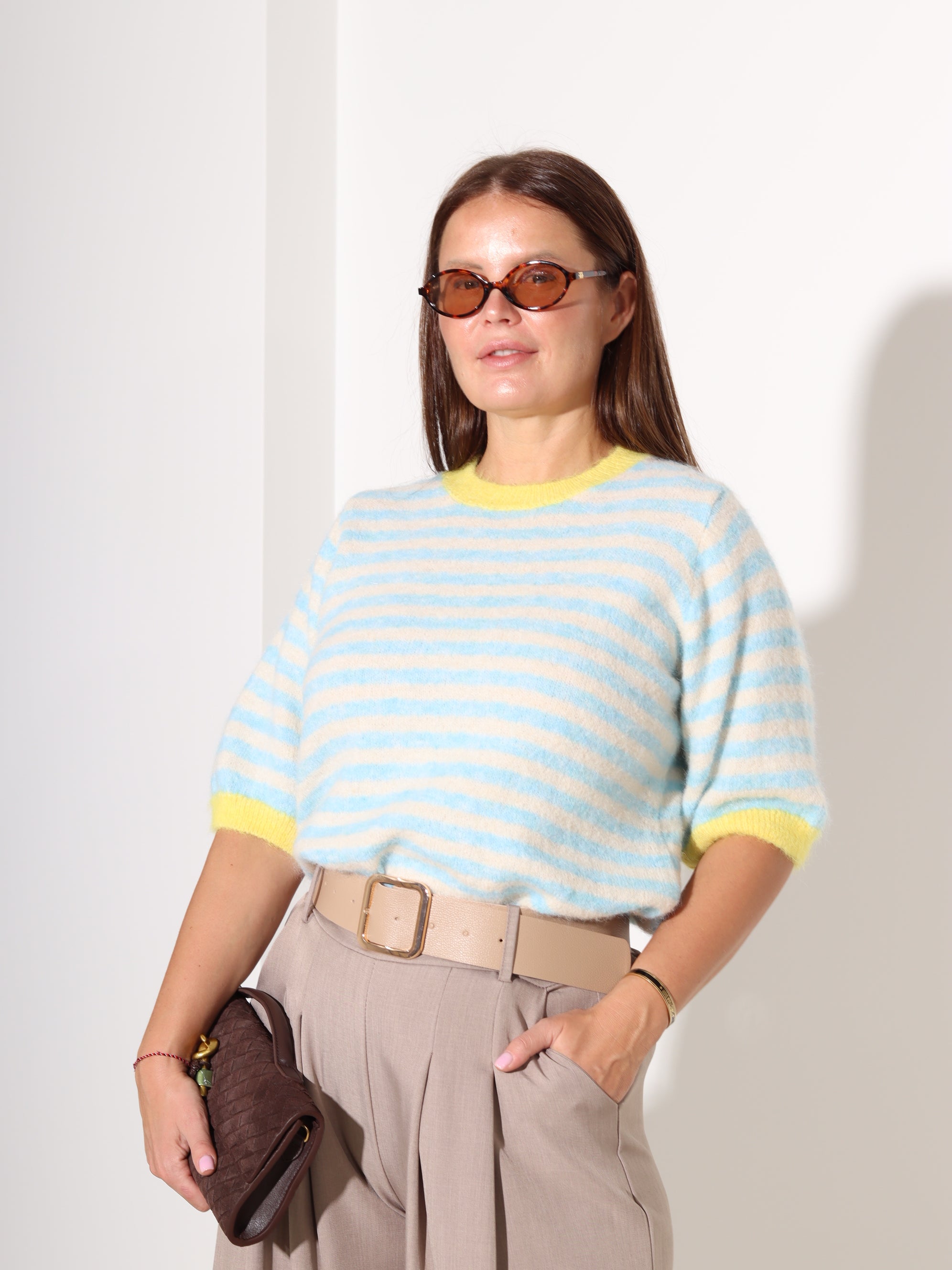 Zils, strīpains džemperis ar īsām piedurknēm - 18296