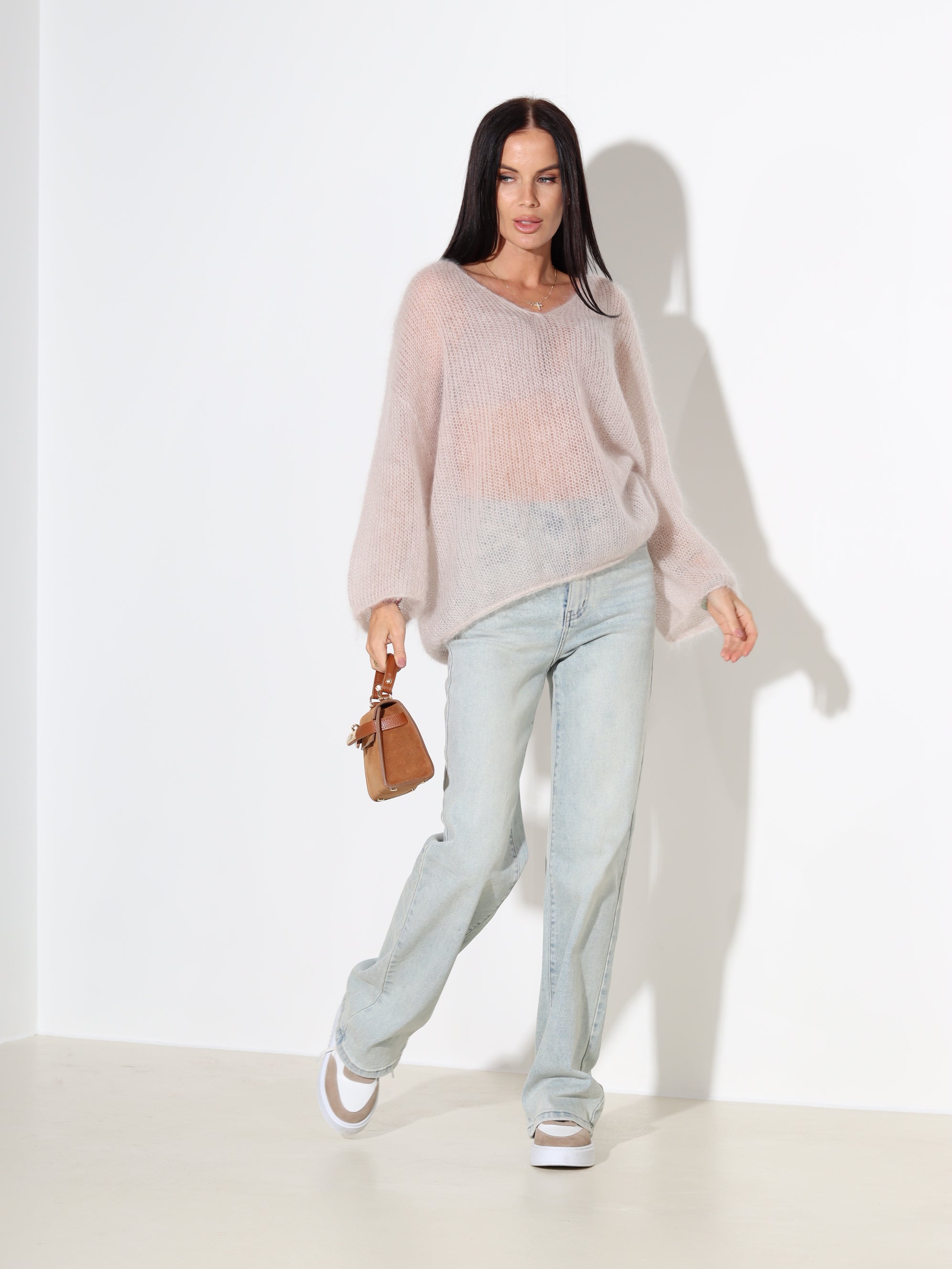 Bēšs mohēras džemperis ar 3/4 piedurkni - 18044