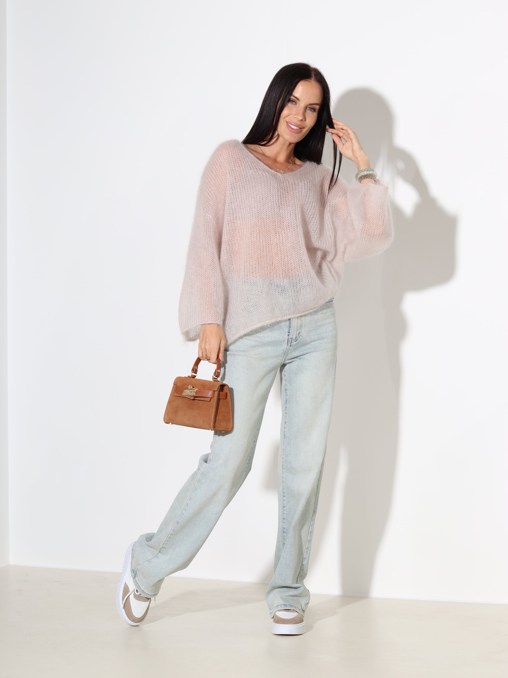 Bēšs mohēras džemperis ar 3/4 piedurkni - 18044