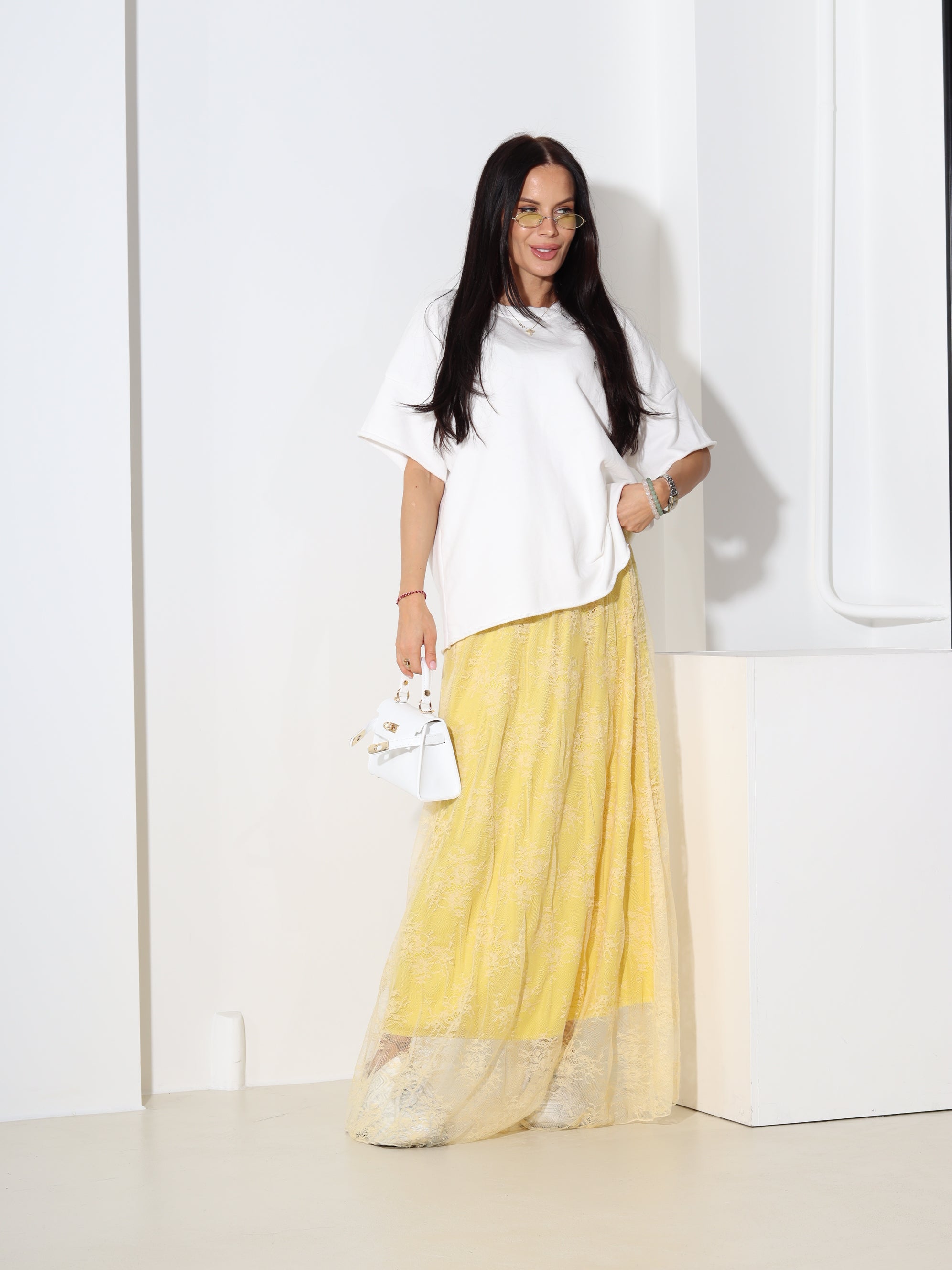 Dzelteni, gari tilla mežģīņu svārki - 18558