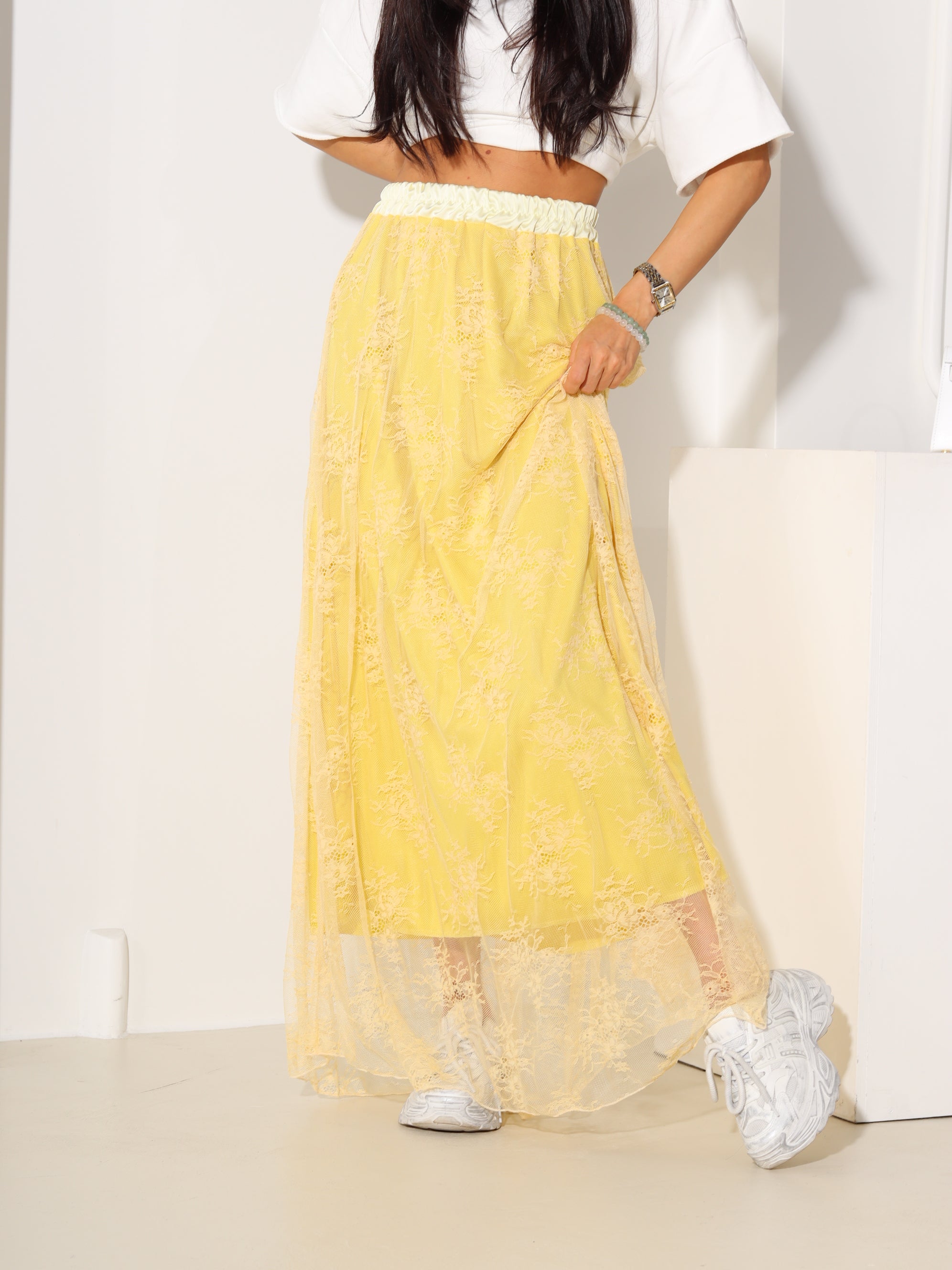 Dzelteni, gari tilla mežģīņu svārki - 18558