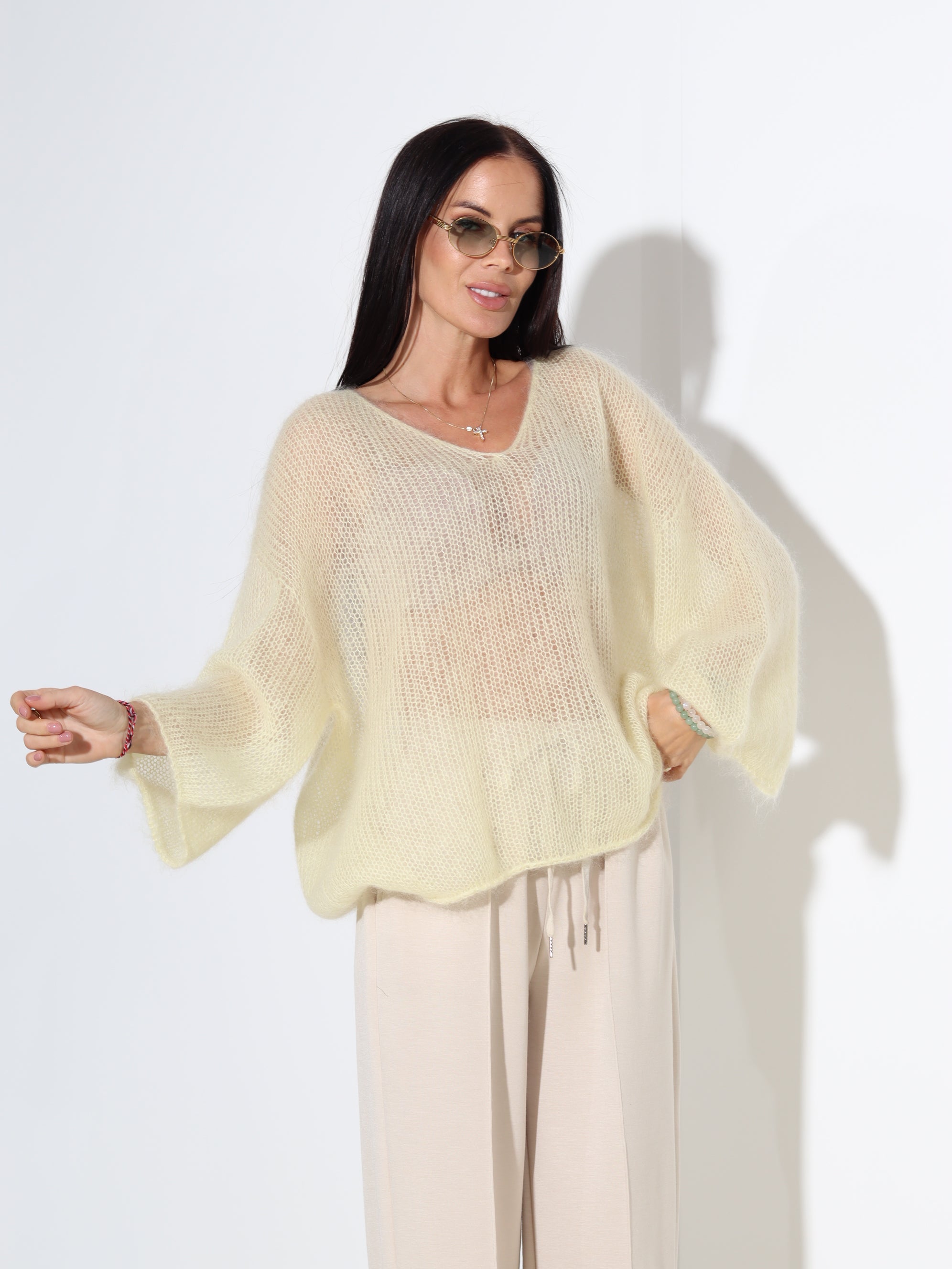 Dzeltens mohēras džemperis ar 3/4 piedurkni - 18046