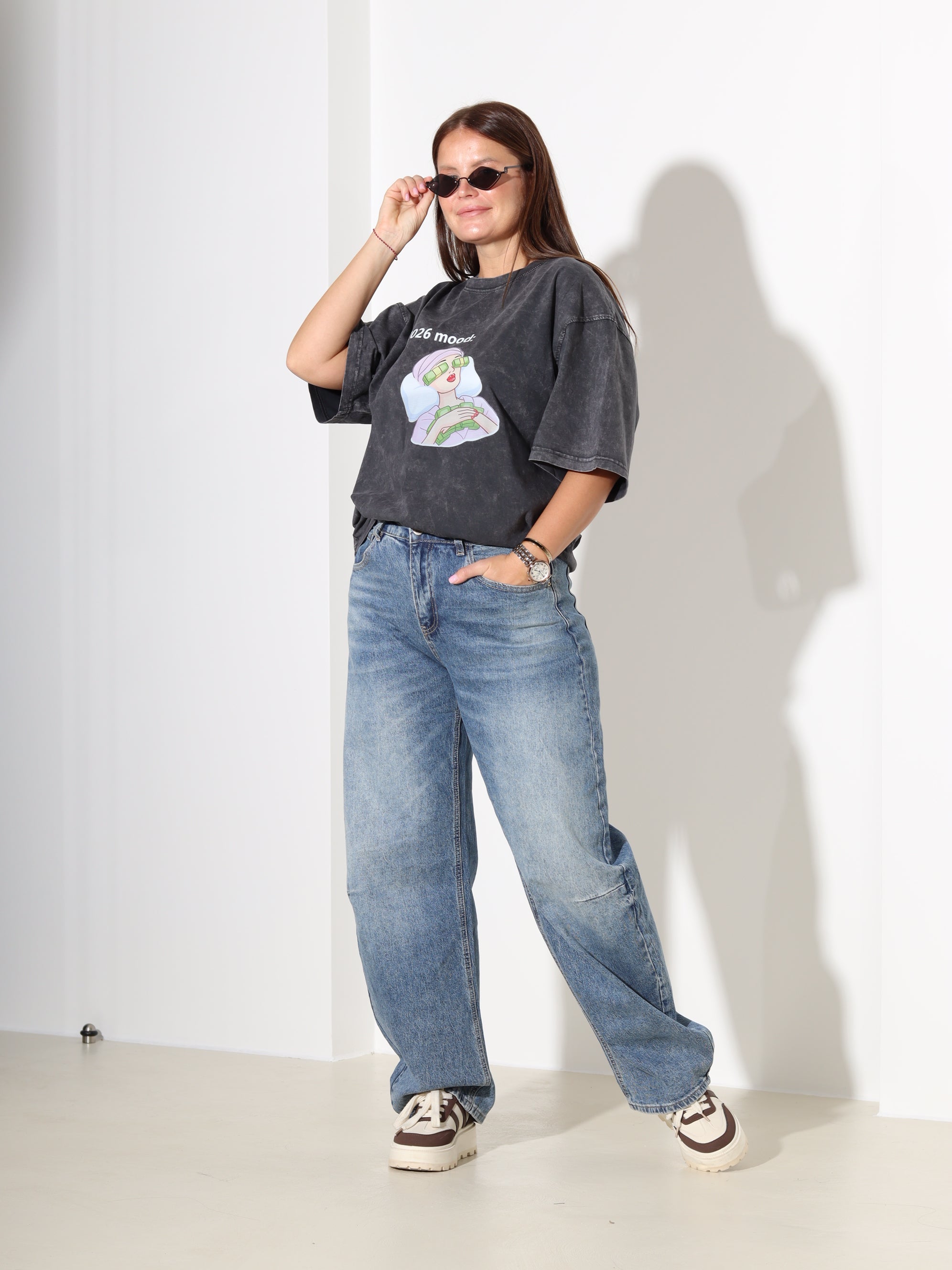 T.pelēks tops ar īsām piedurknēm '2026 mood' - 18317