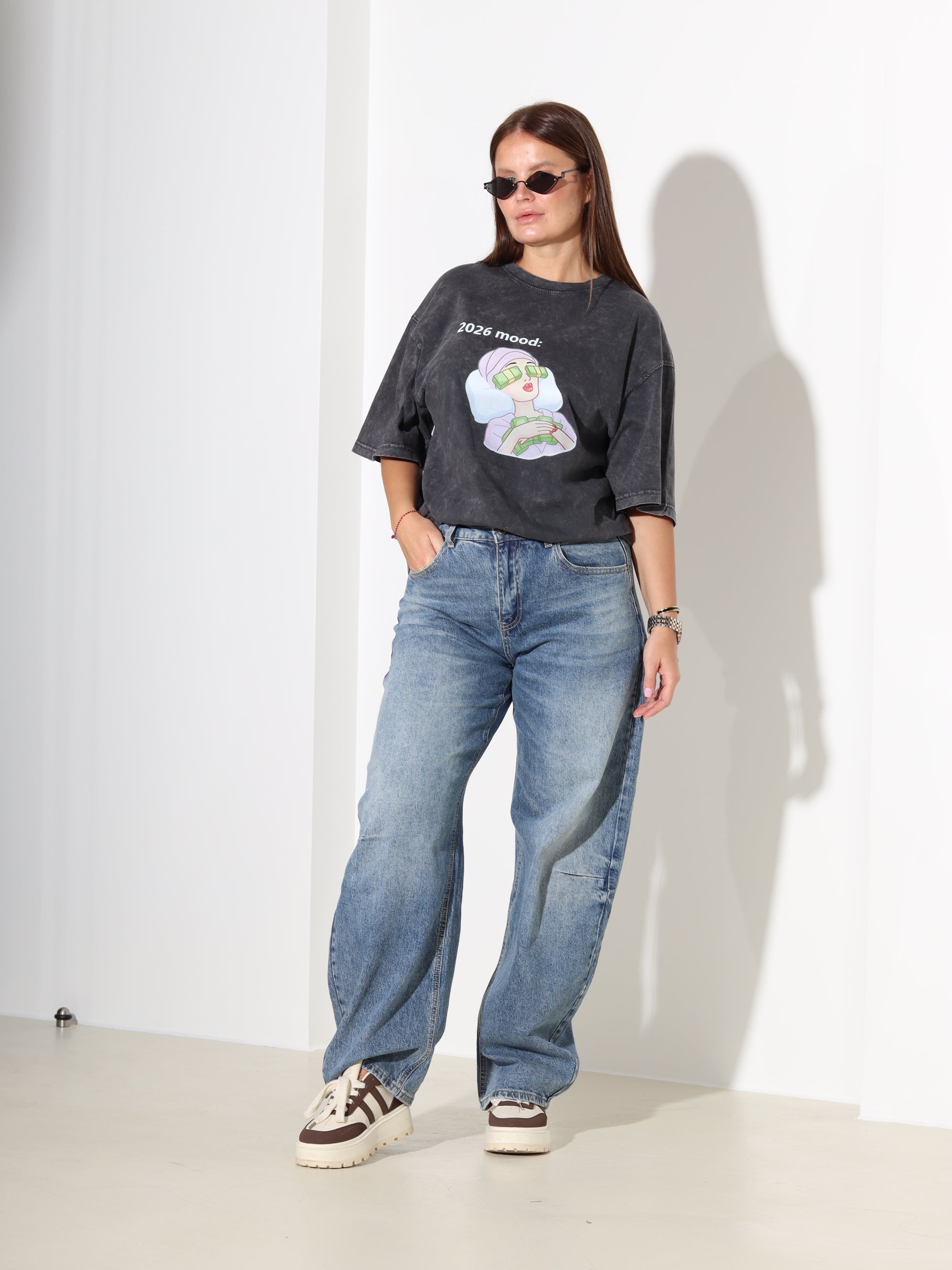 T.pelēks tops ar īsām piedurknēm '2026 mood' - 18317