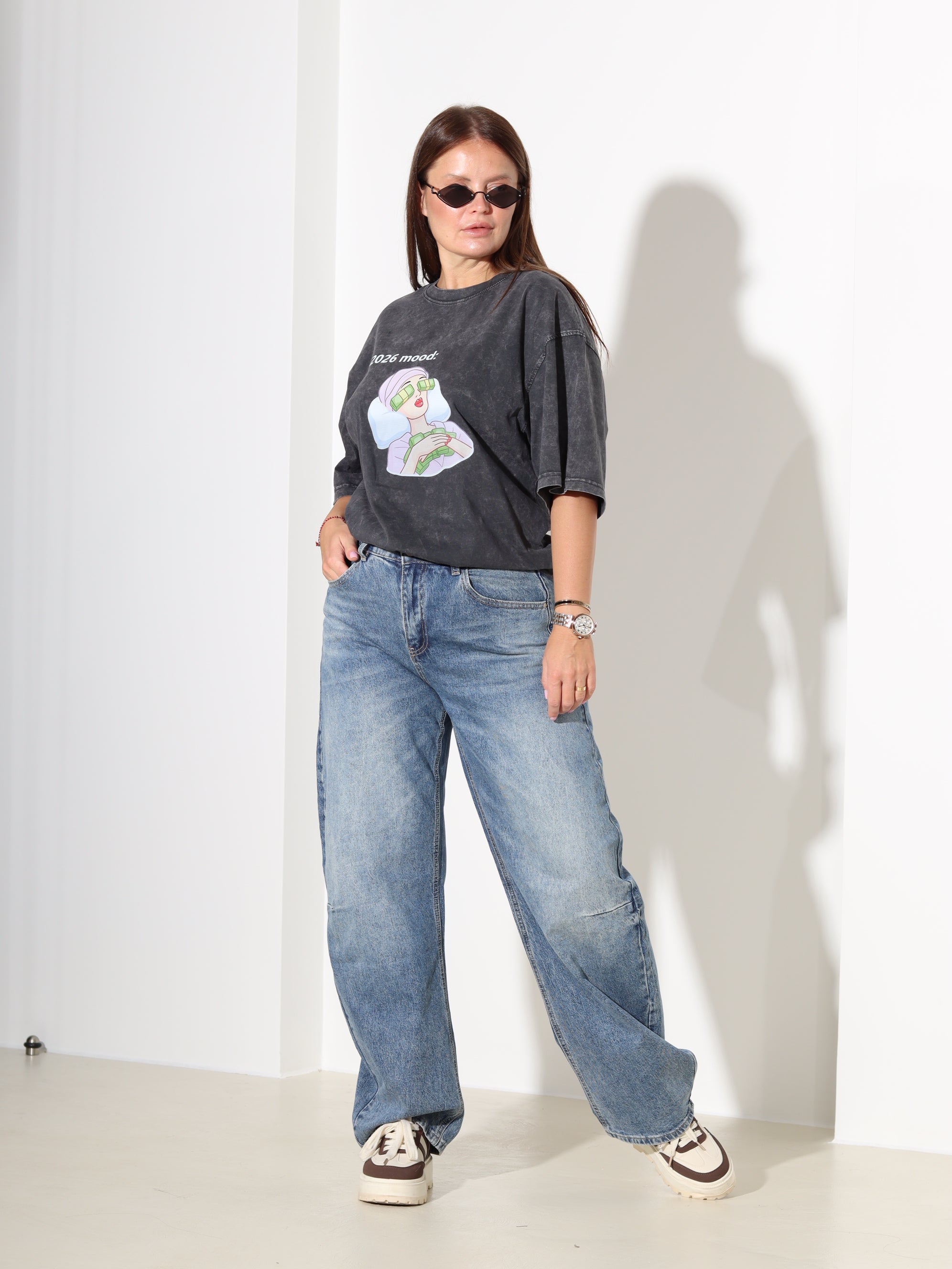 T.pelēks tops ar īsām piedurknēm '2026 mood' - 18317