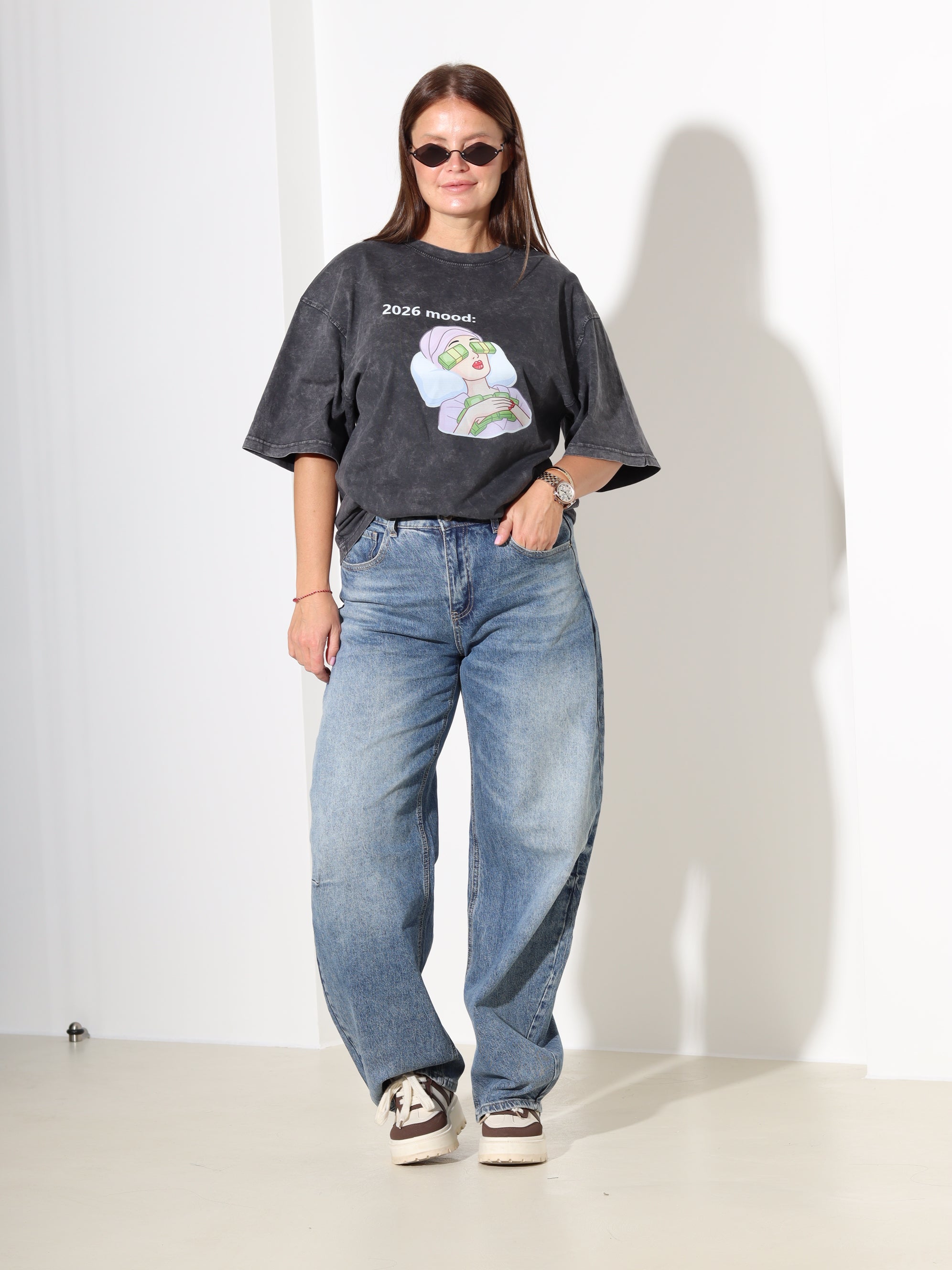 T.pelēks tops ar īsām piedurknēm '2026 mood' - 18317